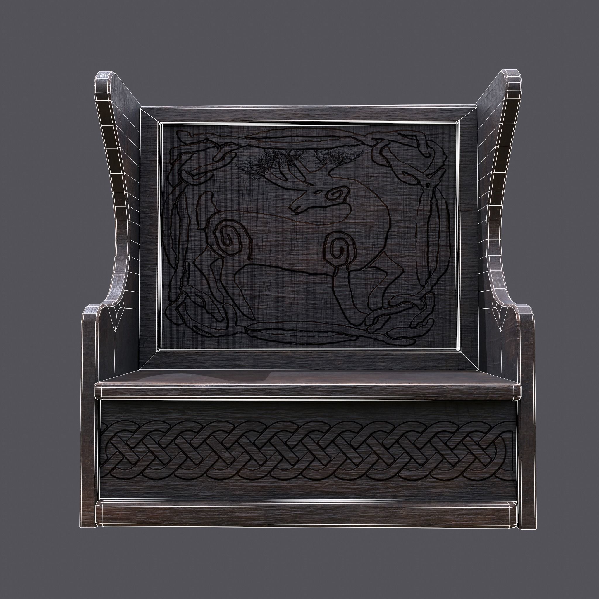 Medieval Elegant Deer Designed Bench Low-poly 3D model_23