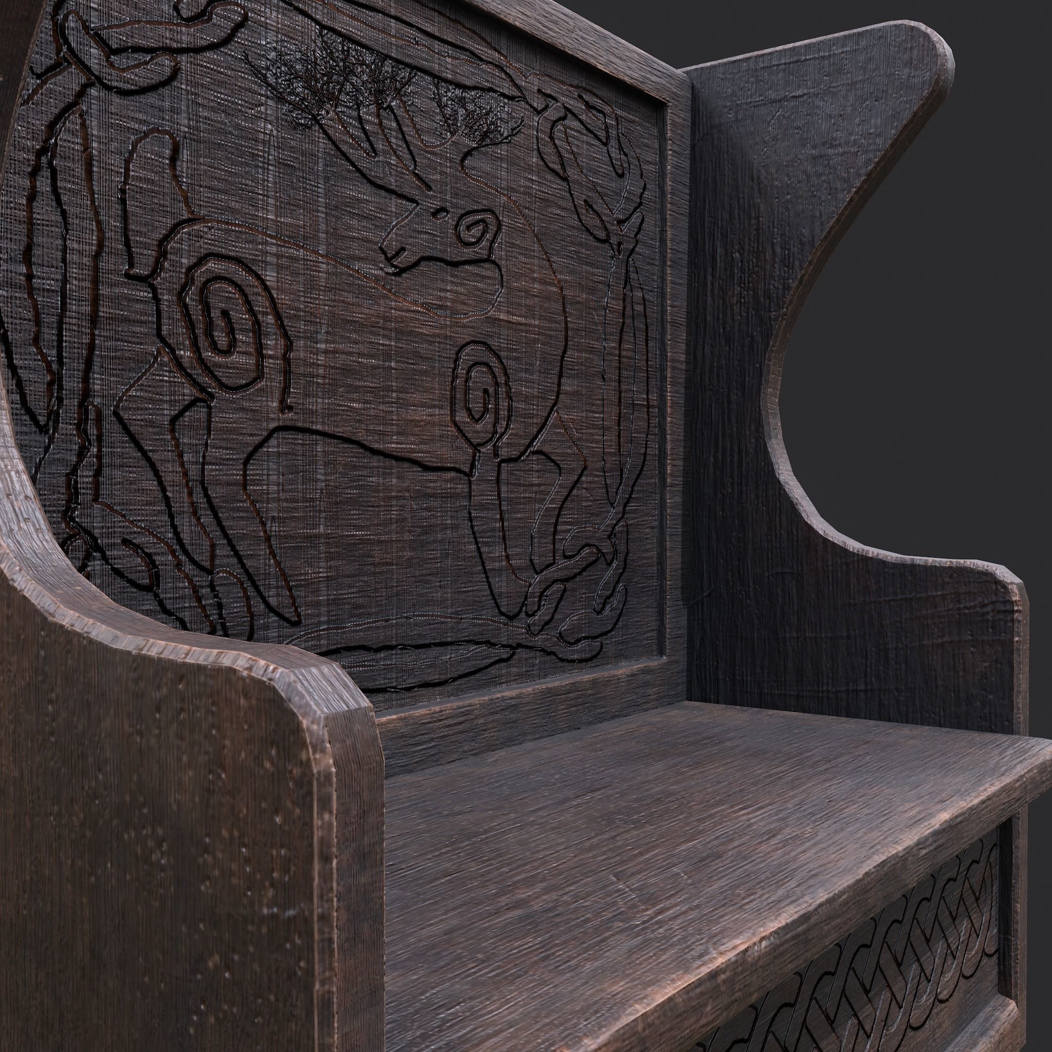 Medieval Elegant Deer Designed Bench Low-poly 3D model_18