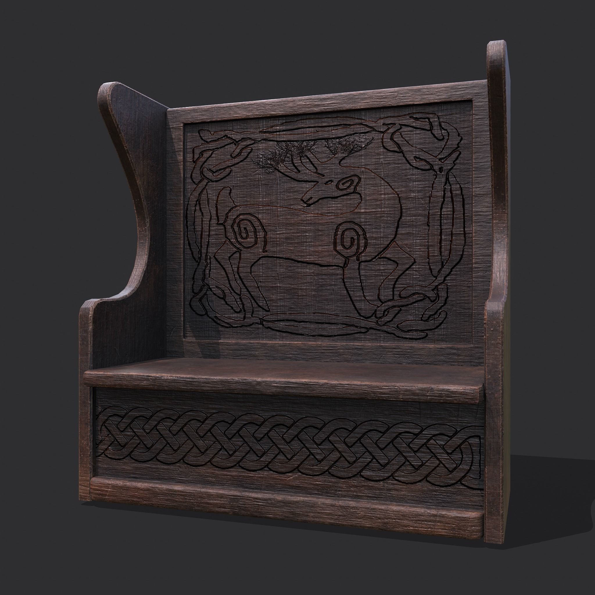 Medieval Elegant Deer Designed Bench Low-poly 3D model_2