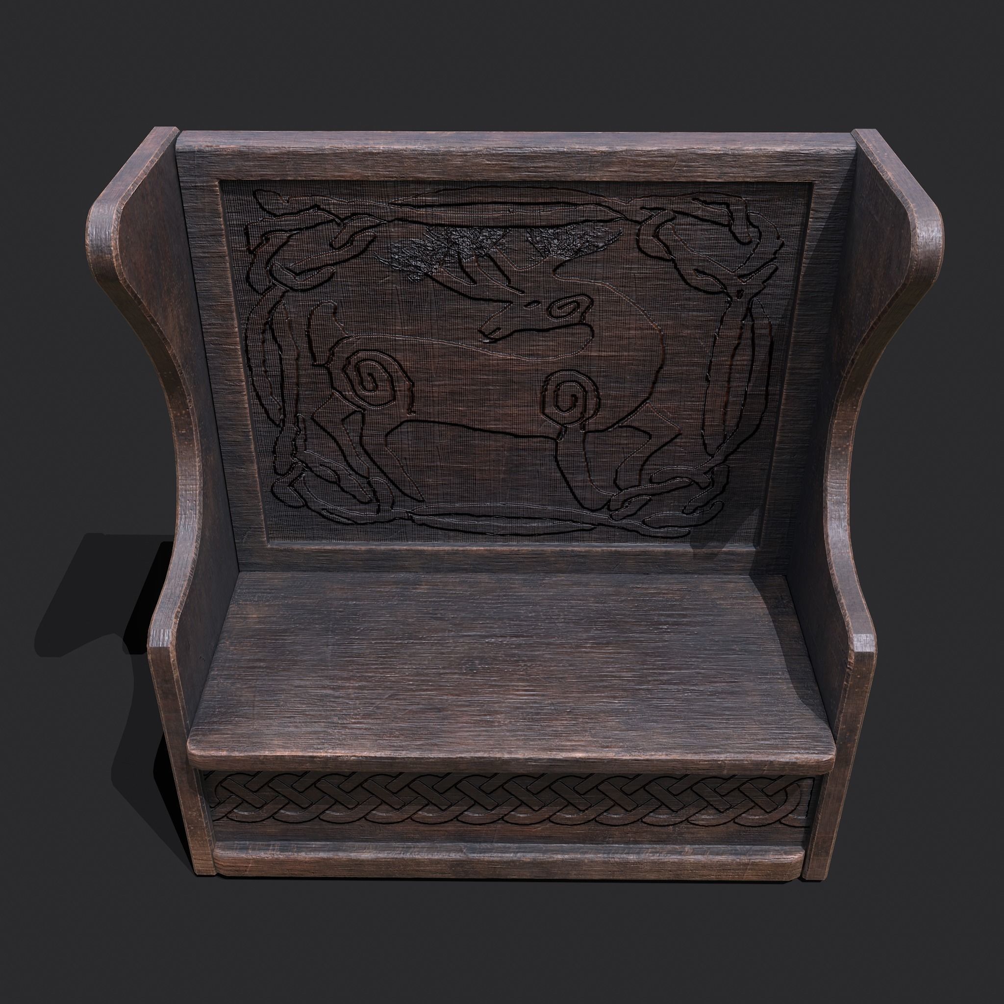 Medieval Elegant Deer Designed Bench Low-poly 3D model_20