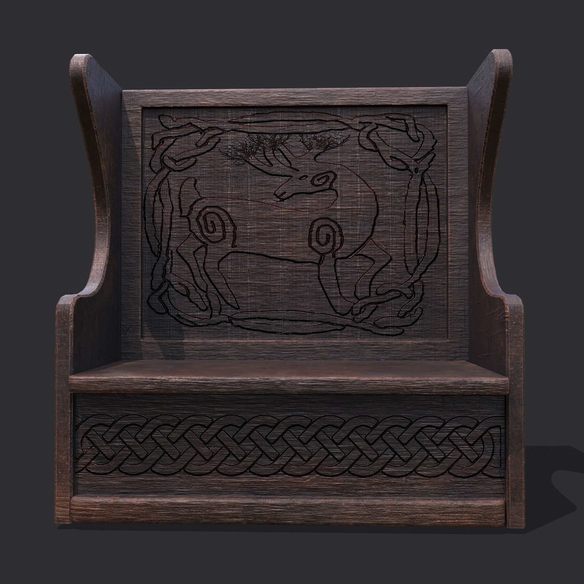 Medieval Elegant Deer Designed Bench Low-poly 3D model_4