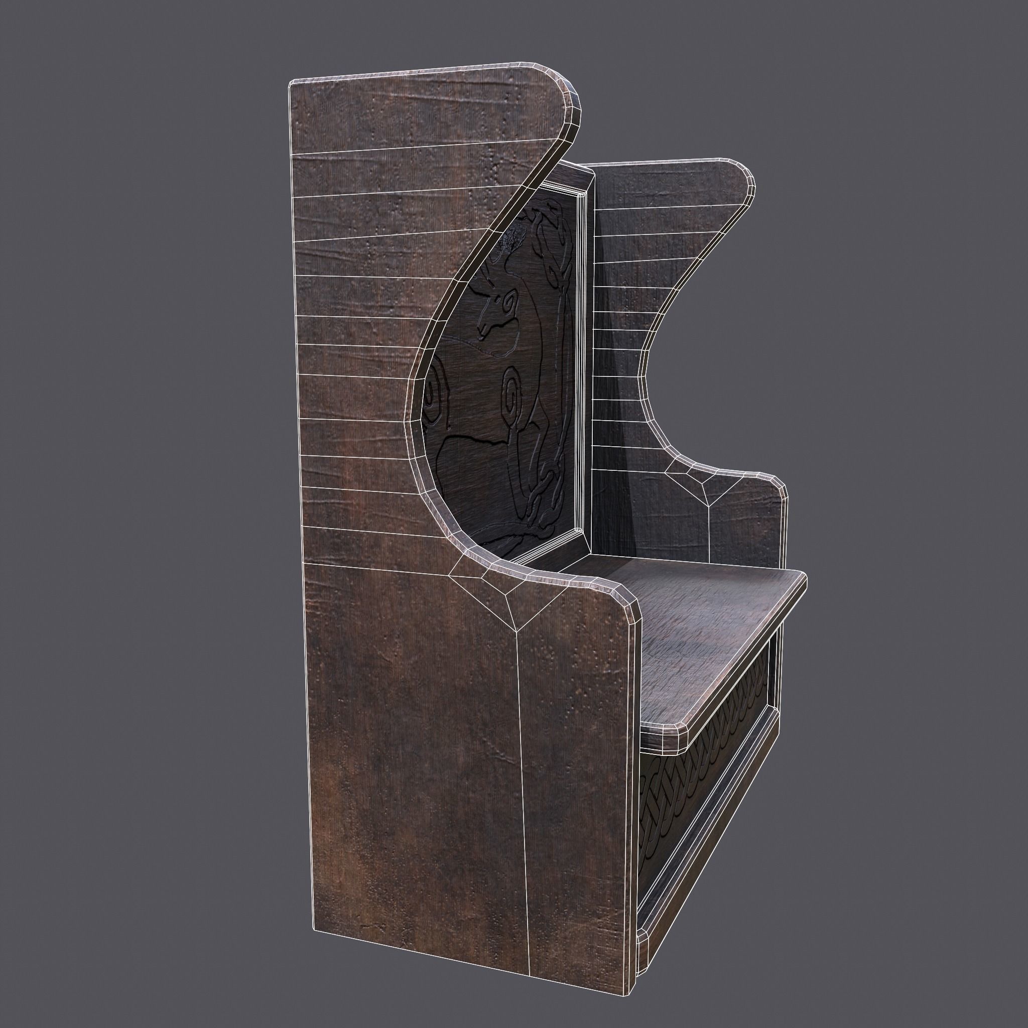 Medieval Elegant Deer Designed Bench Low-poly 3D model_25