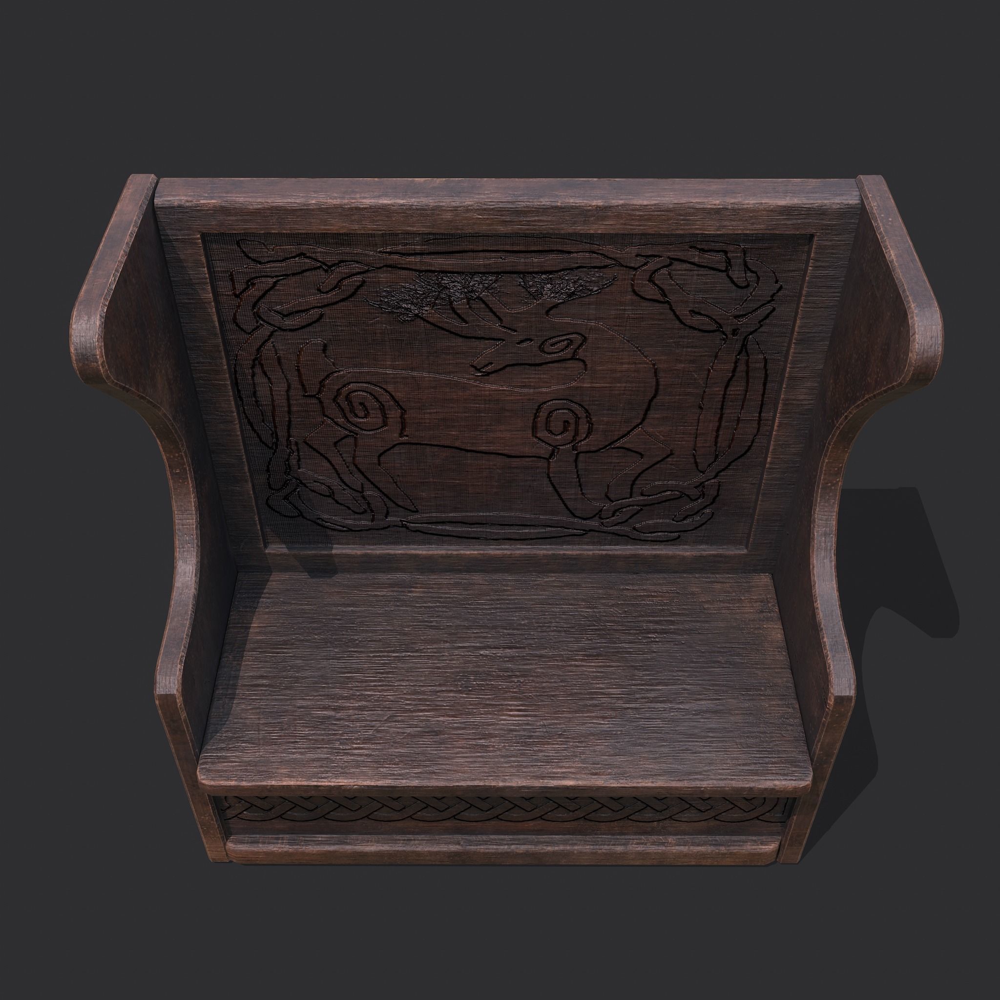 Medieval Elegant Deer Designed Bench Low-poly 3D model_5