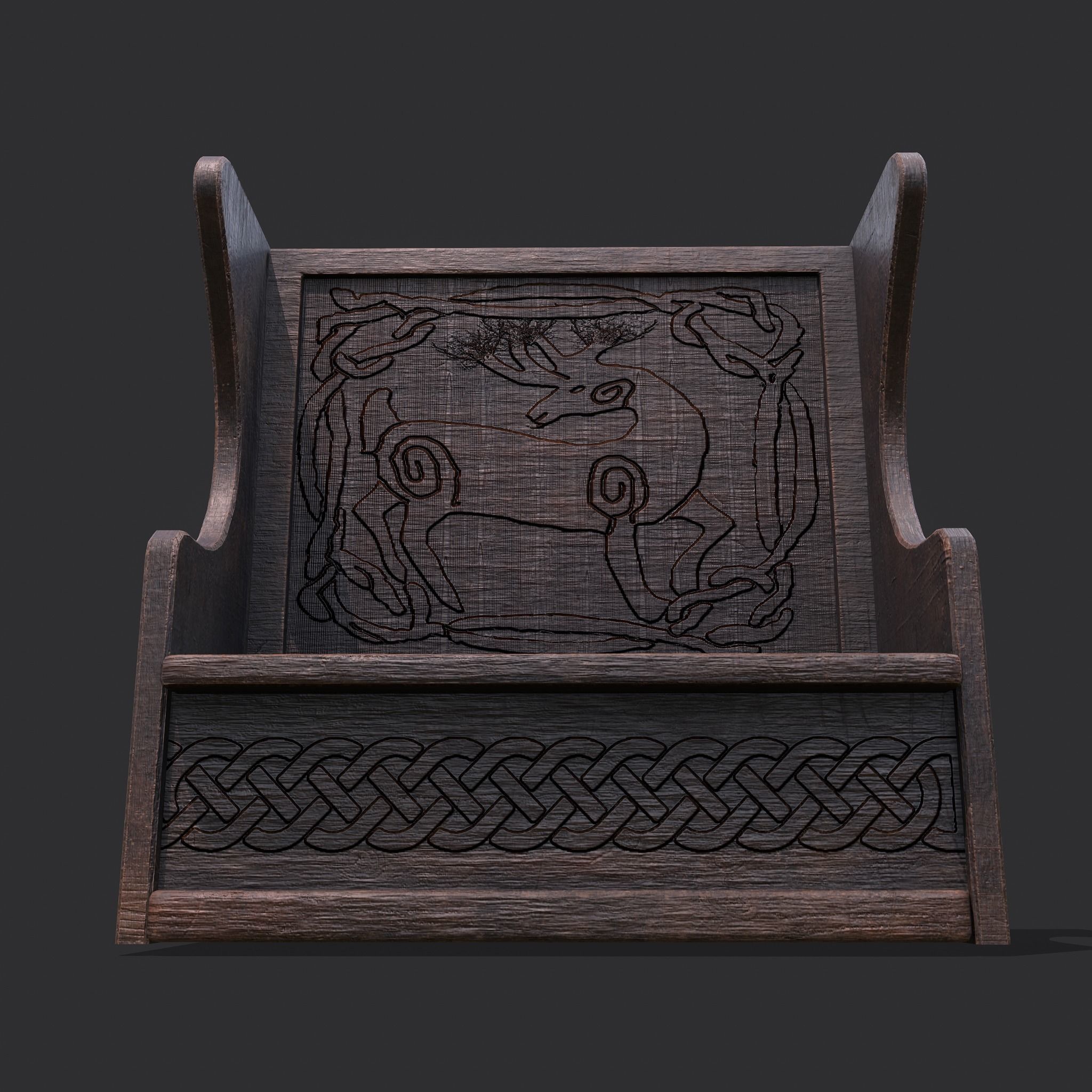 Medieval Elegant Deer Designed Bench Low-poly 3D model_6
