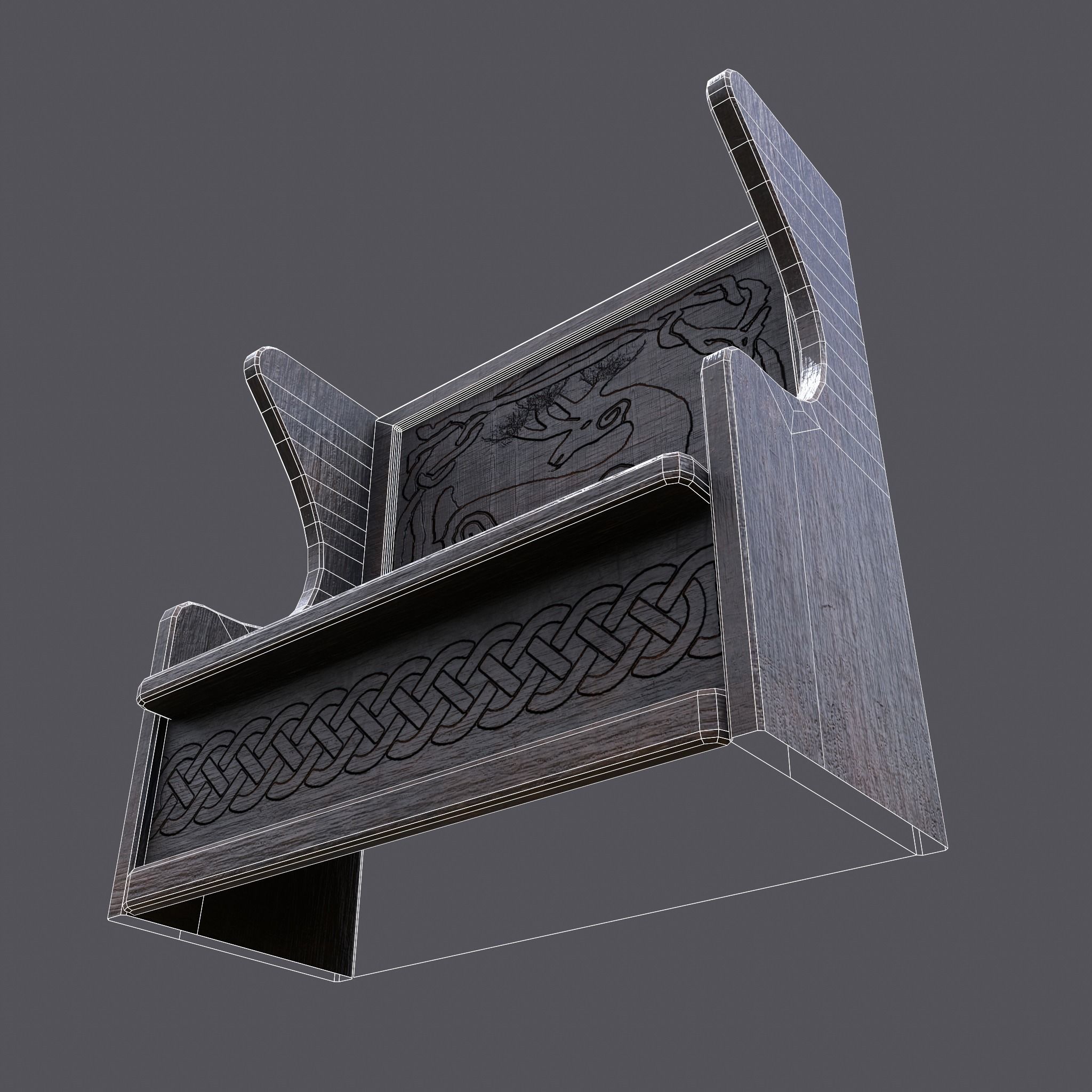 Medieval Elegant Deer Designed Bench Low-poly 3D model_31