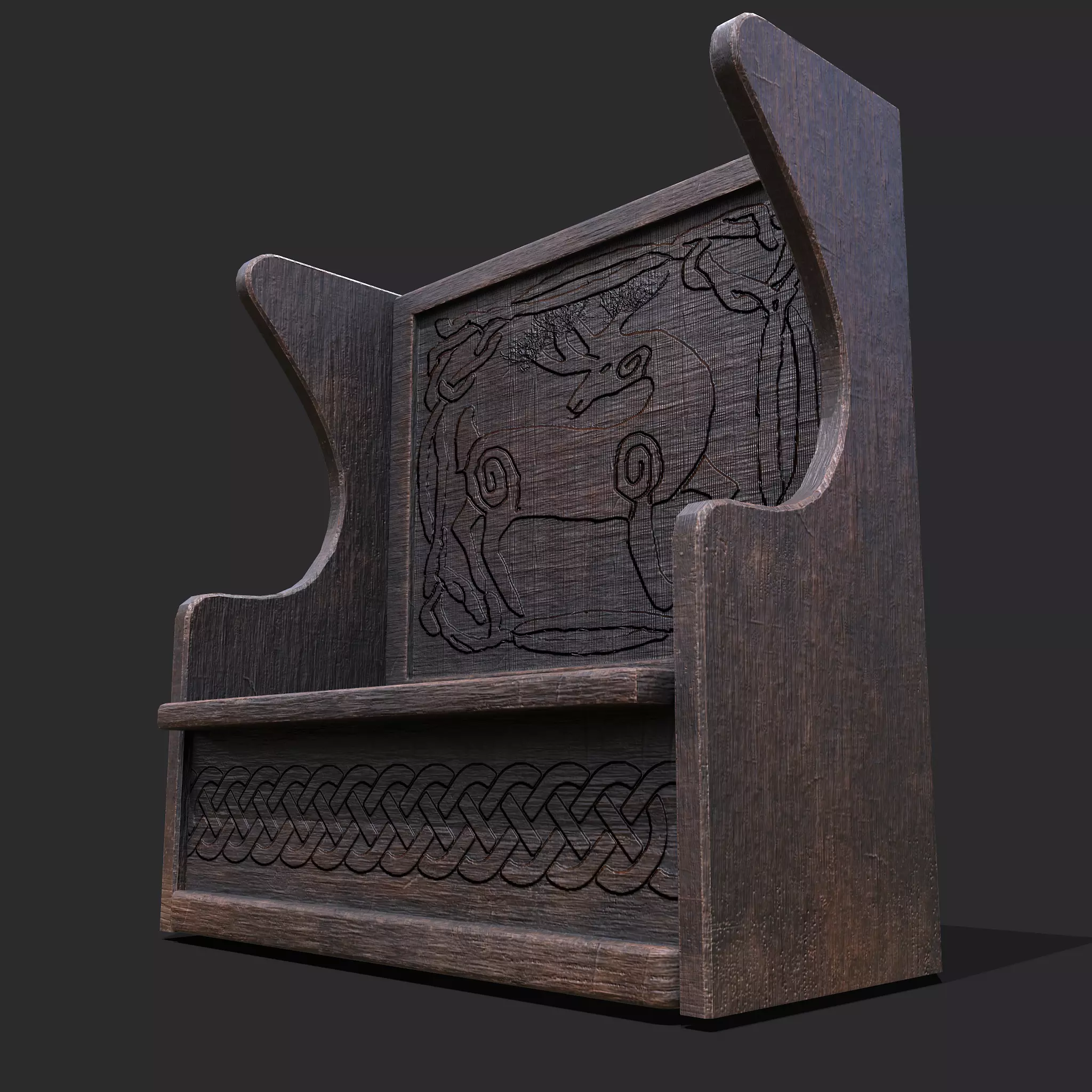 Medieval Elegant Deer Designed Bench Low-poly 3D model_0