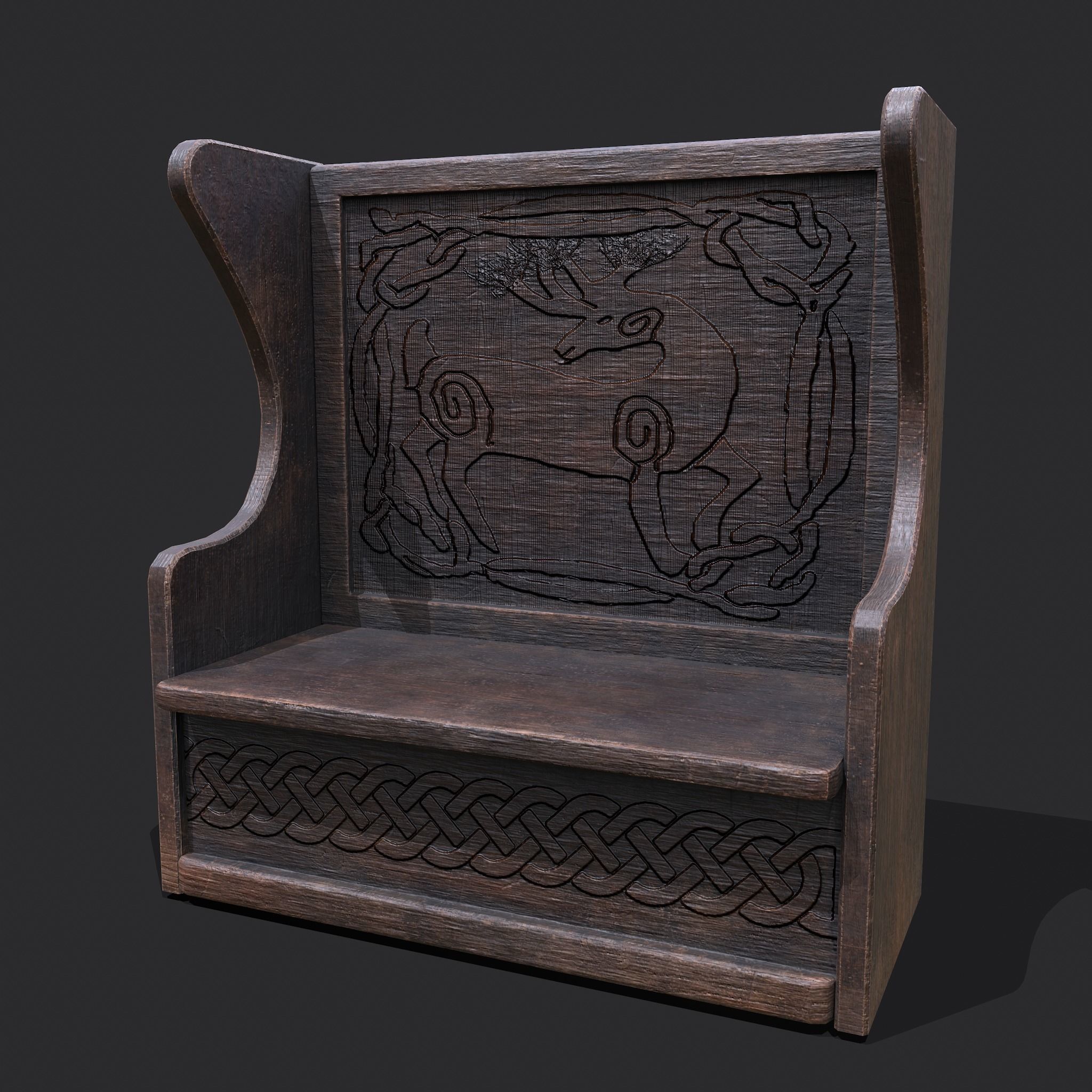 Medieval Elegant Deer Designed Bench Low-poly 3D model_16