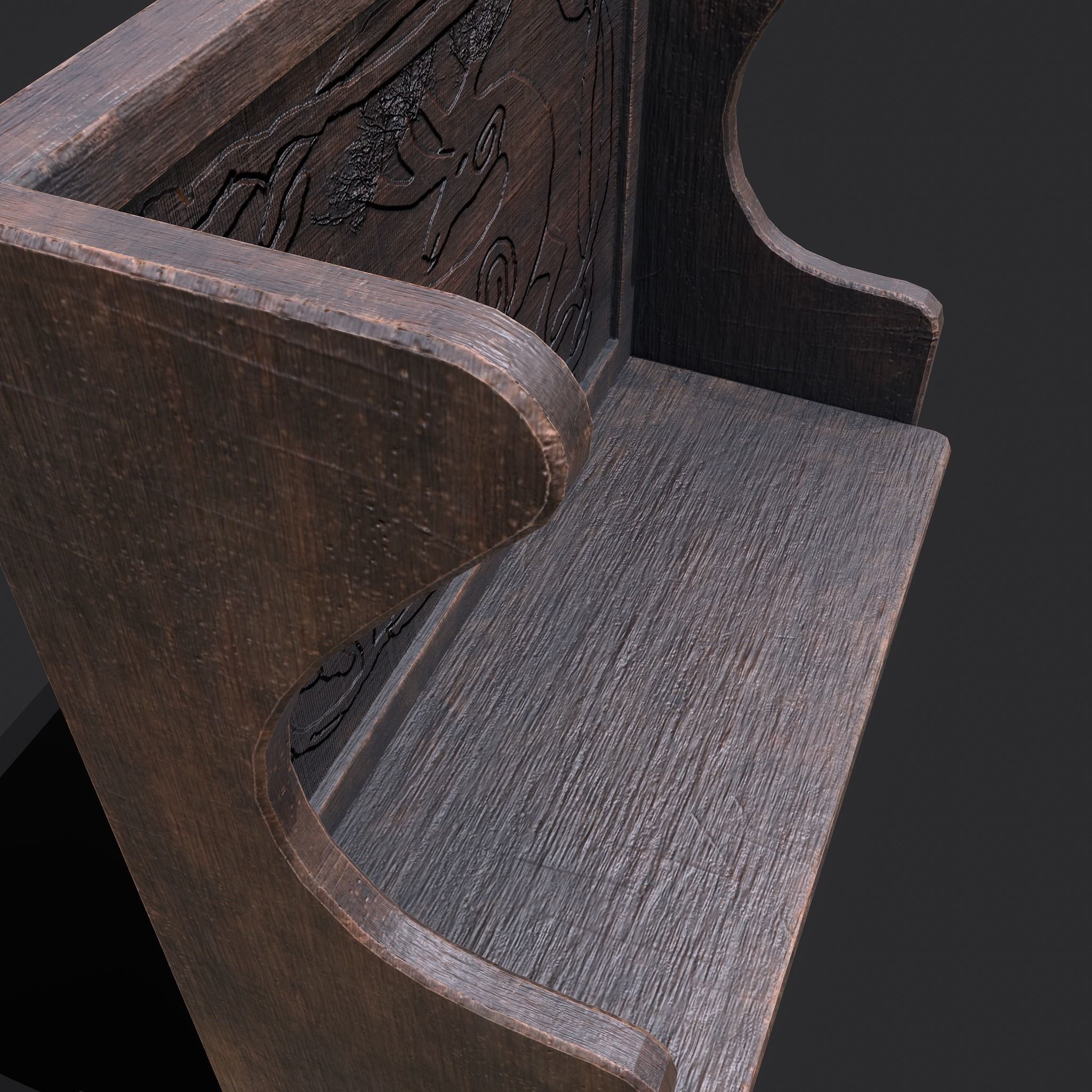 Medieval Elegant Deer Designed Bench Low-poly 3D model_19
