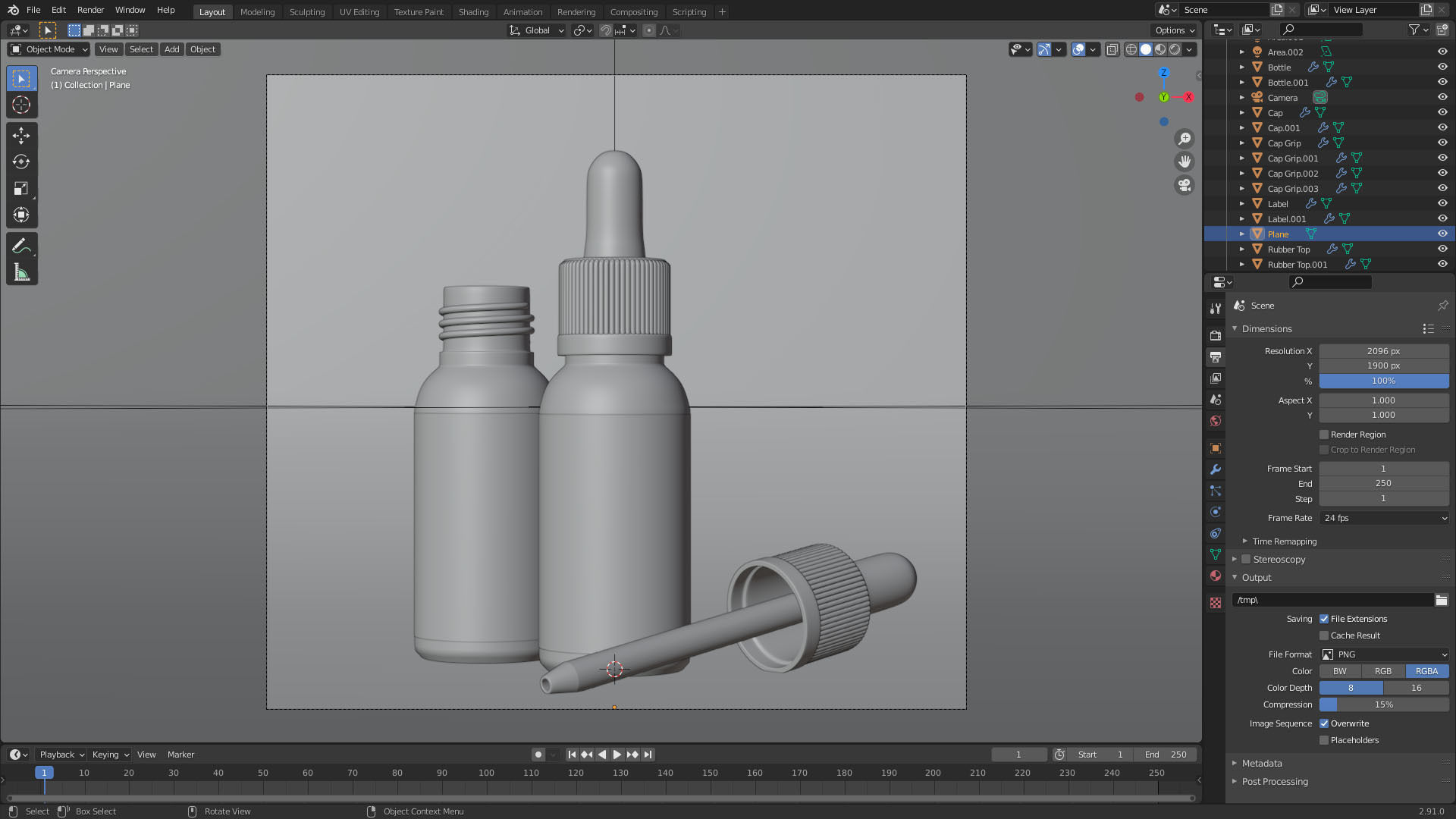 E-liquid Glass Bottle with Rubber Cap 3D model_10
