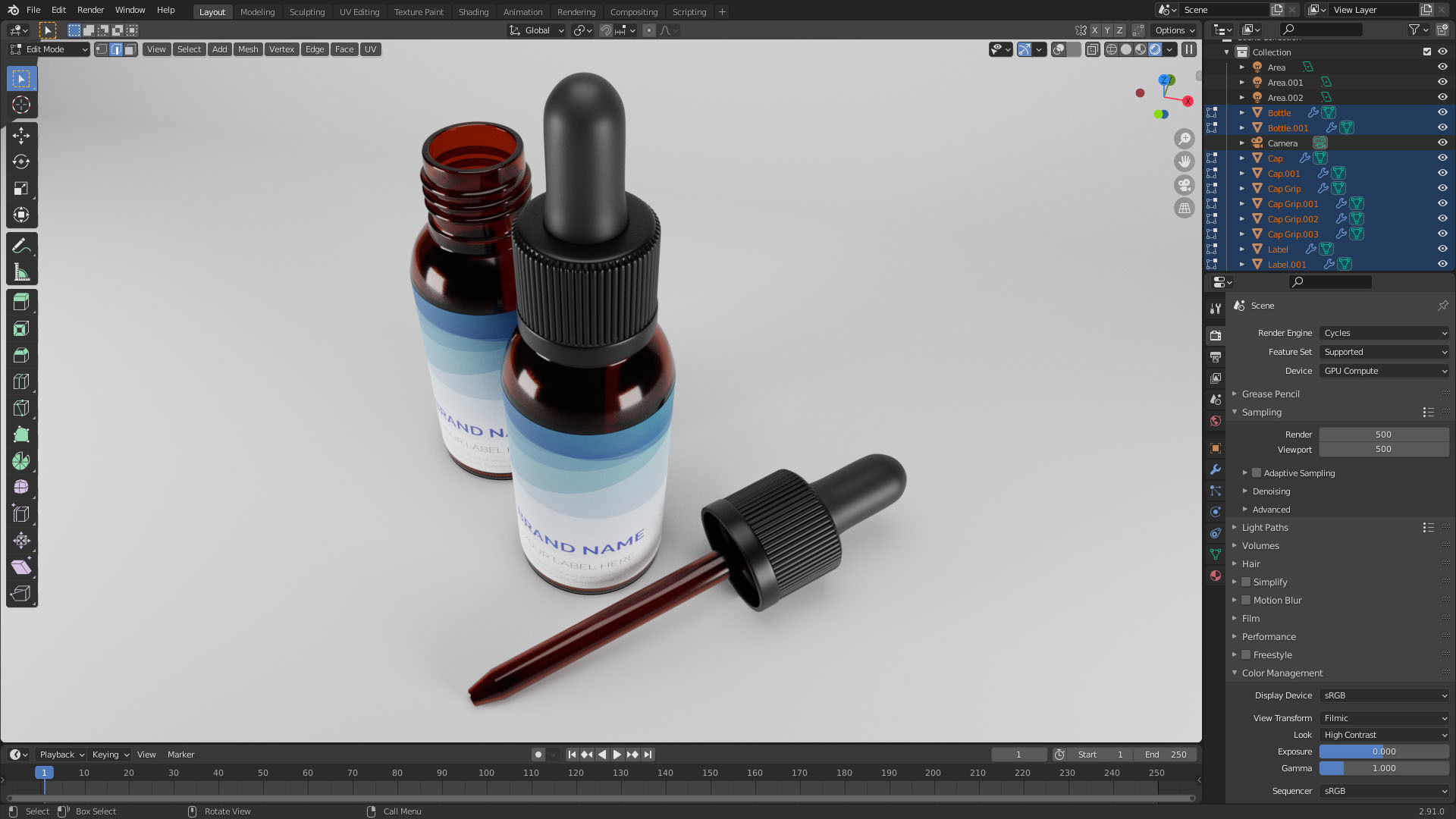 E-liquid Glass Bottle with Rubber Cap 3D model_1