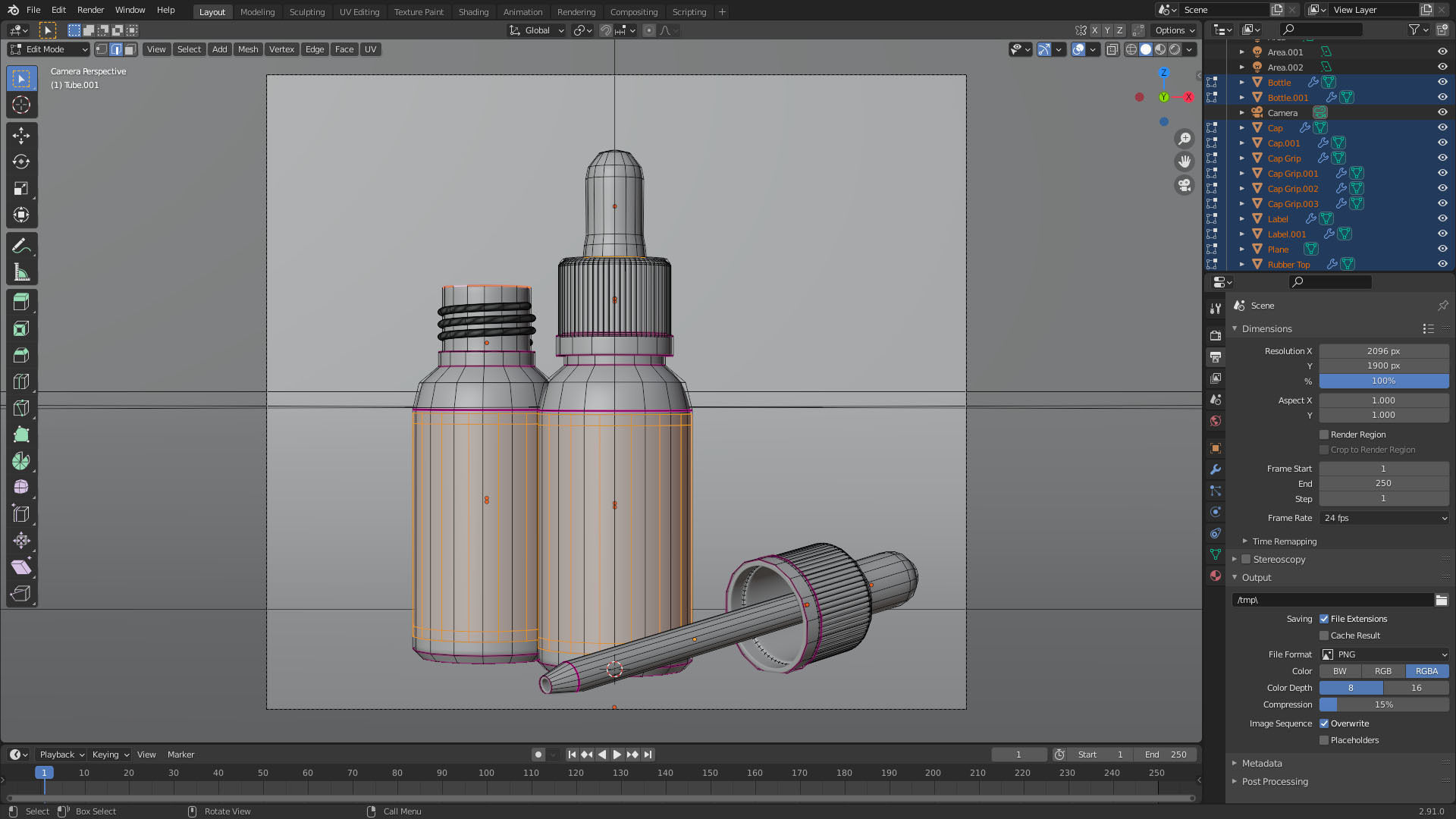 E-liquid Glass Bottle with Rubber Cap 3D model_9