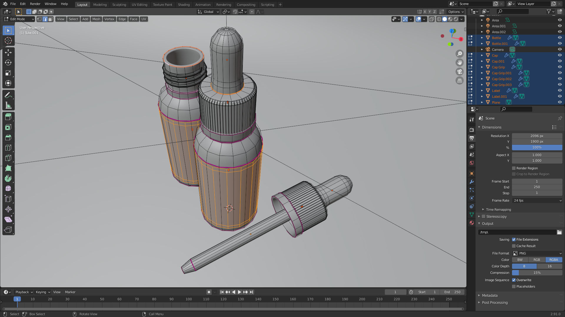 E-liquid Glass Bottle with Rubber Cap 3D model_3