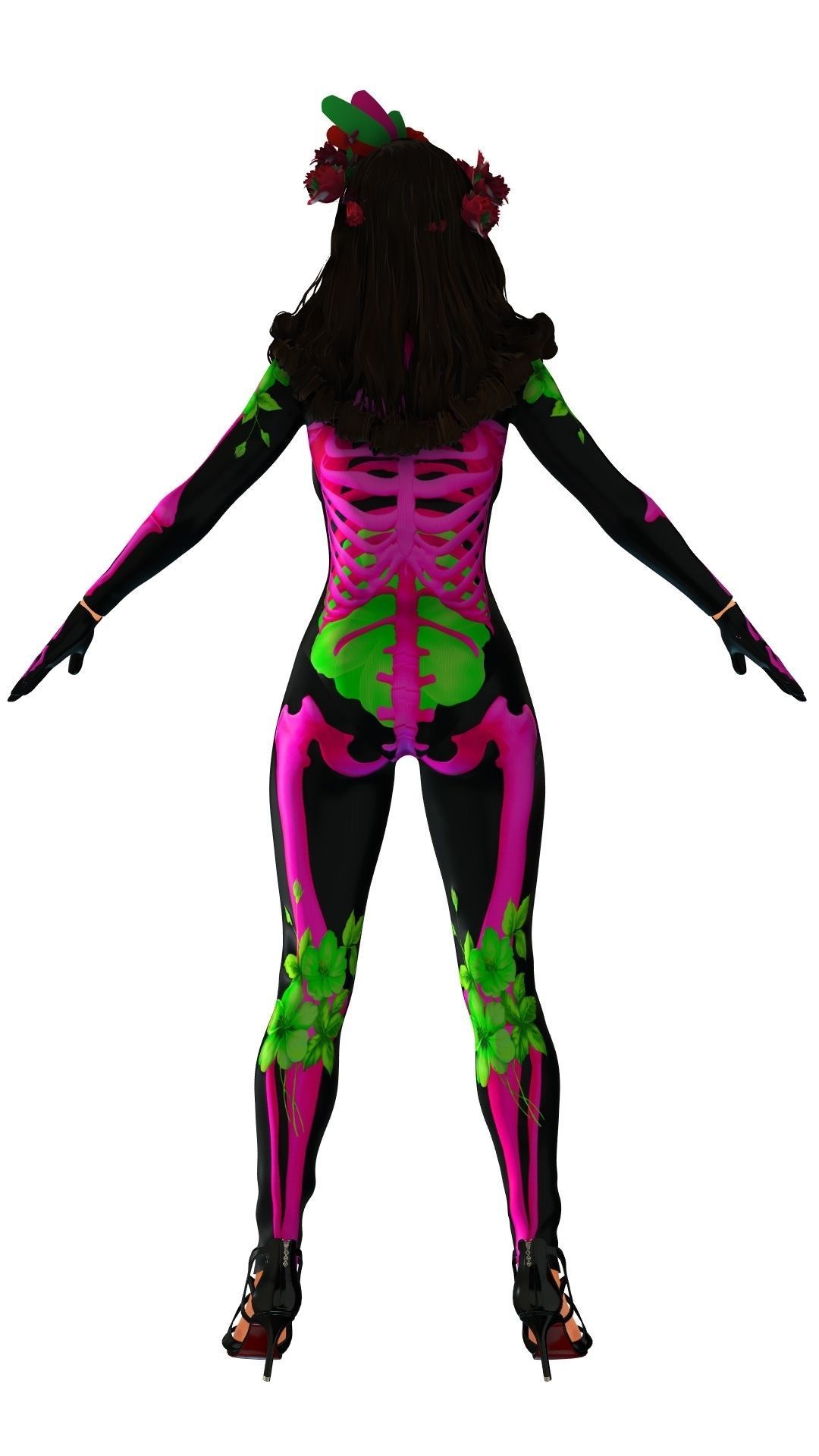 La Catrina W Skeleton Bodysuit 3D model_25