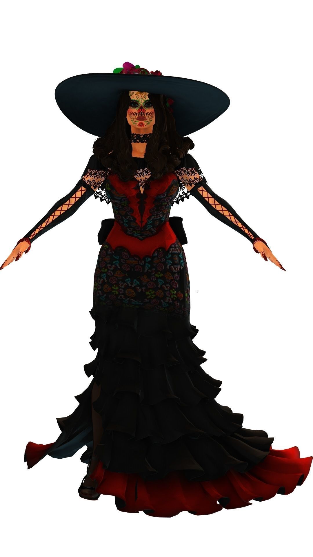 La Catrina W Skeleton Bodysuit 3D model_8