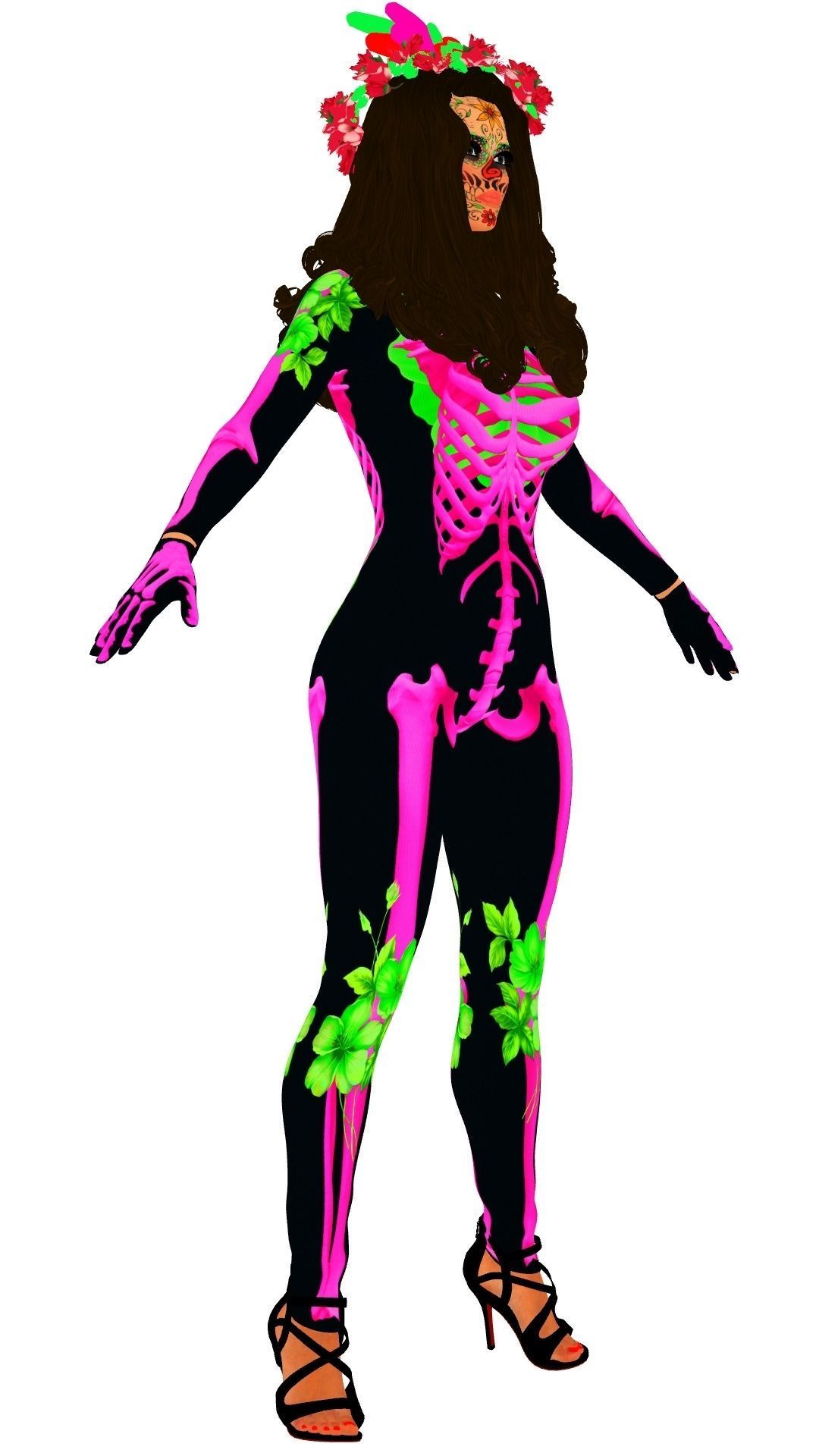 La Catrina W Skeleton Bodysuit 3D model_21