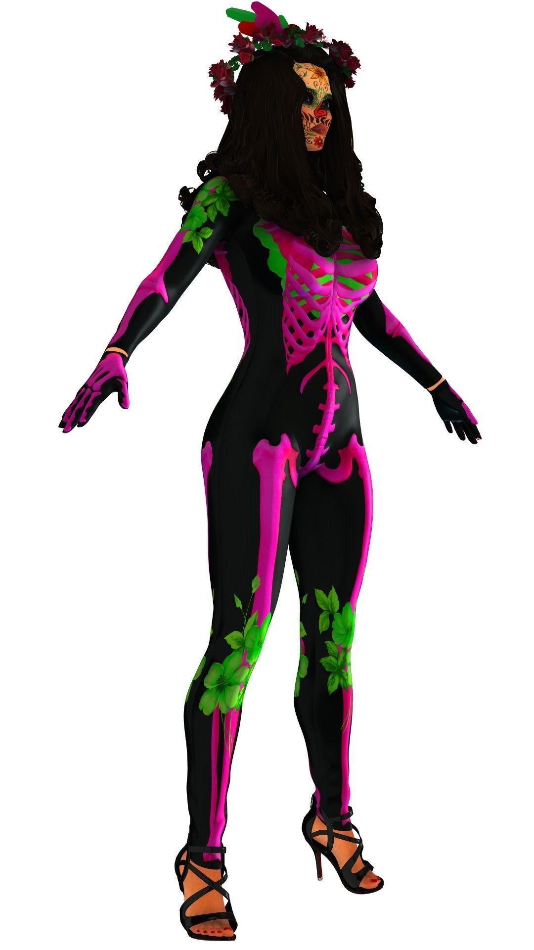La Catrina W Skeleton Bodysuit 3D model_22