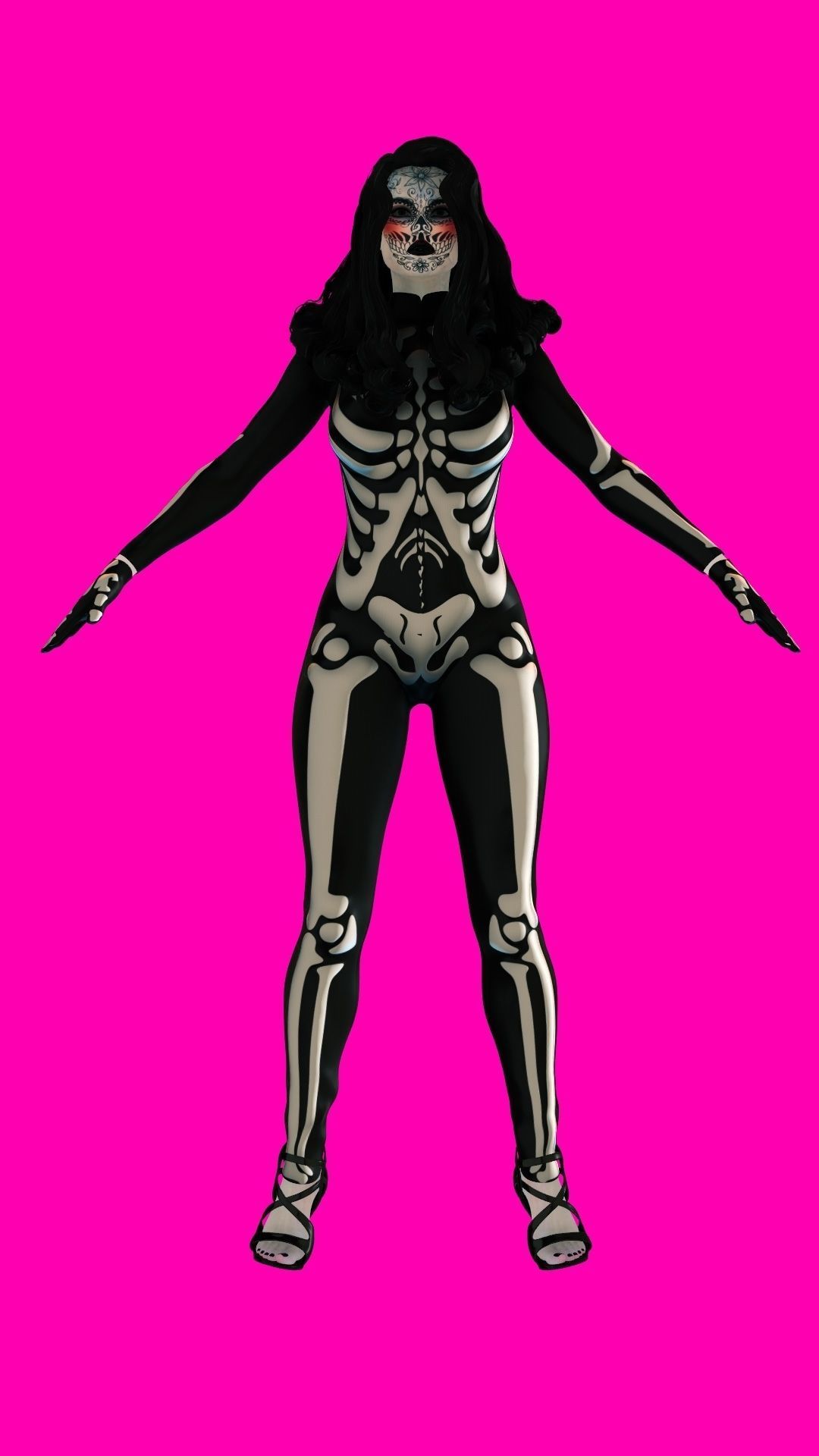 La Catrina W Skeleton Bodysuit 3D model_16