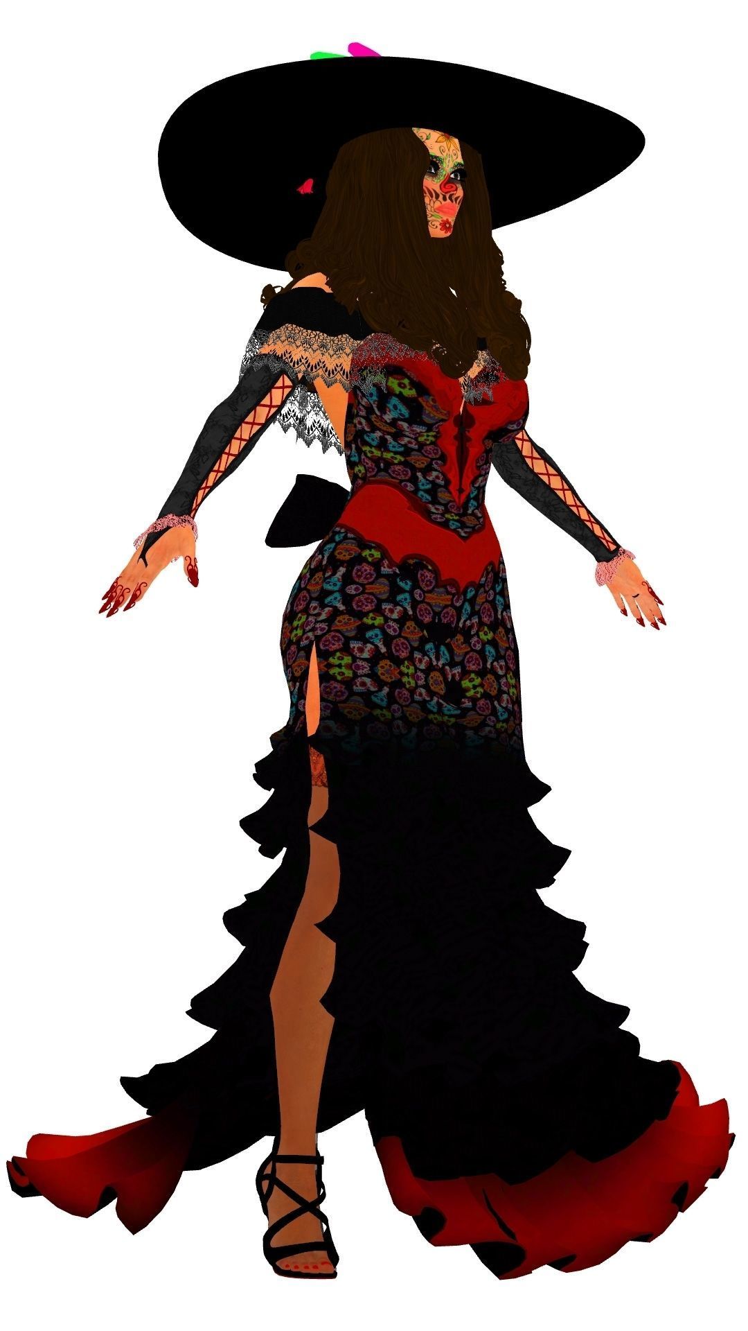 La Catrina W Skeleton Bodysuit 3D model_6