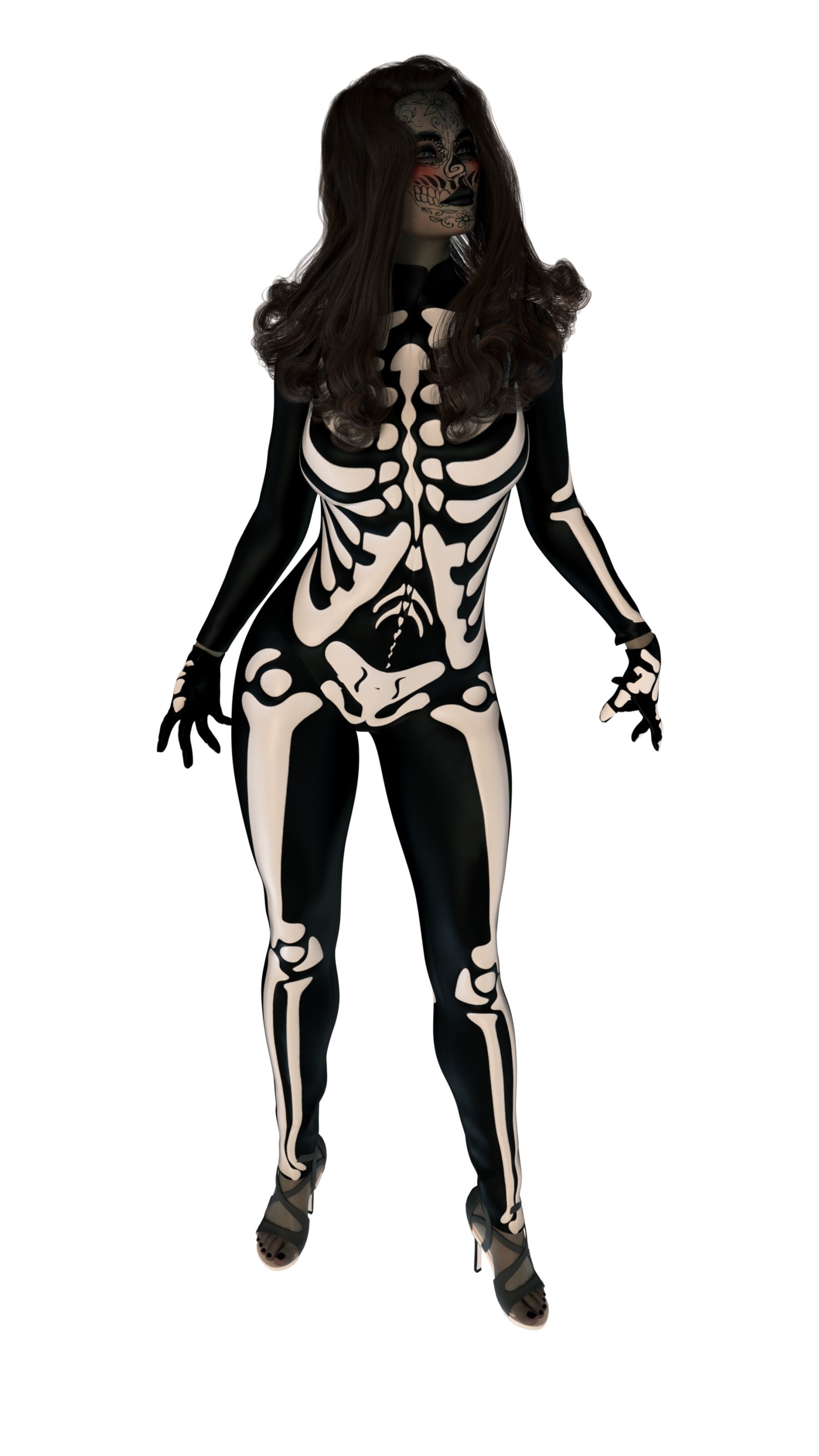 La Catrina W Skeleton Bodysuit 3D model_29