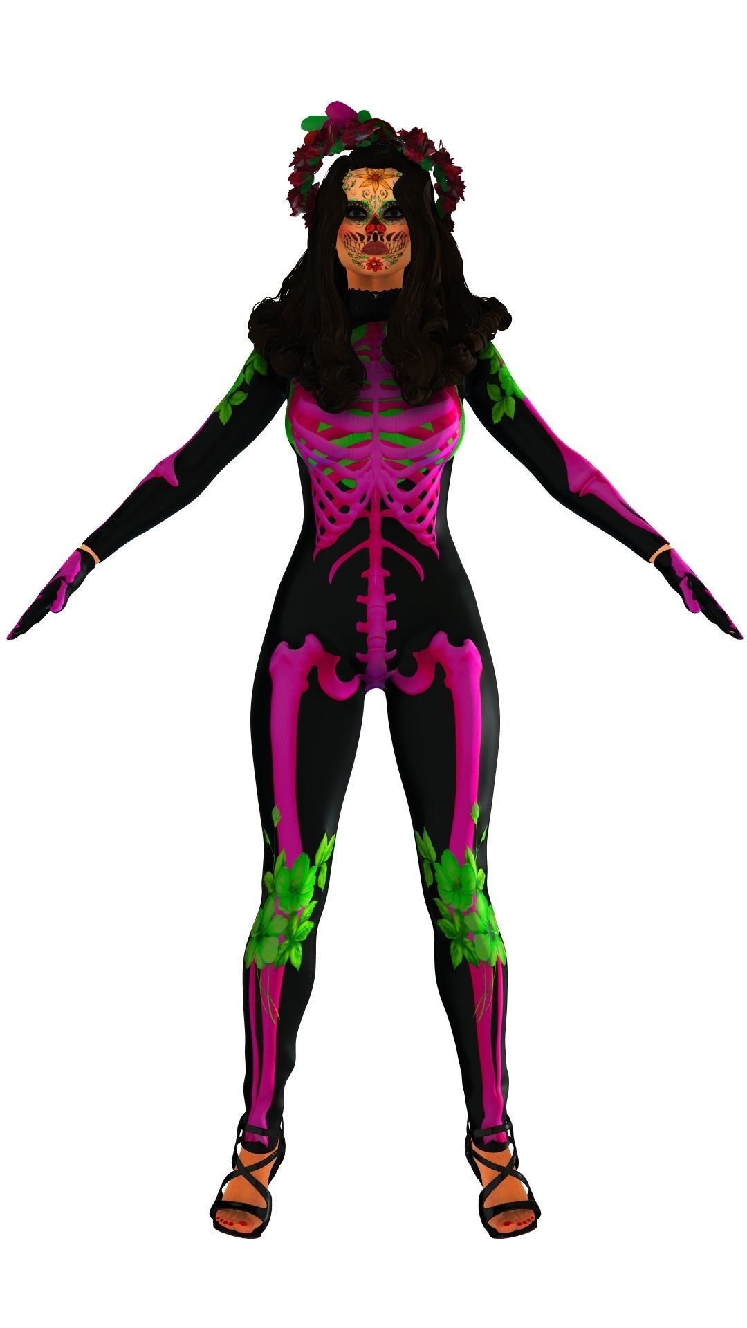 La Catrina W Skeleton Bodysuit 3D model_23