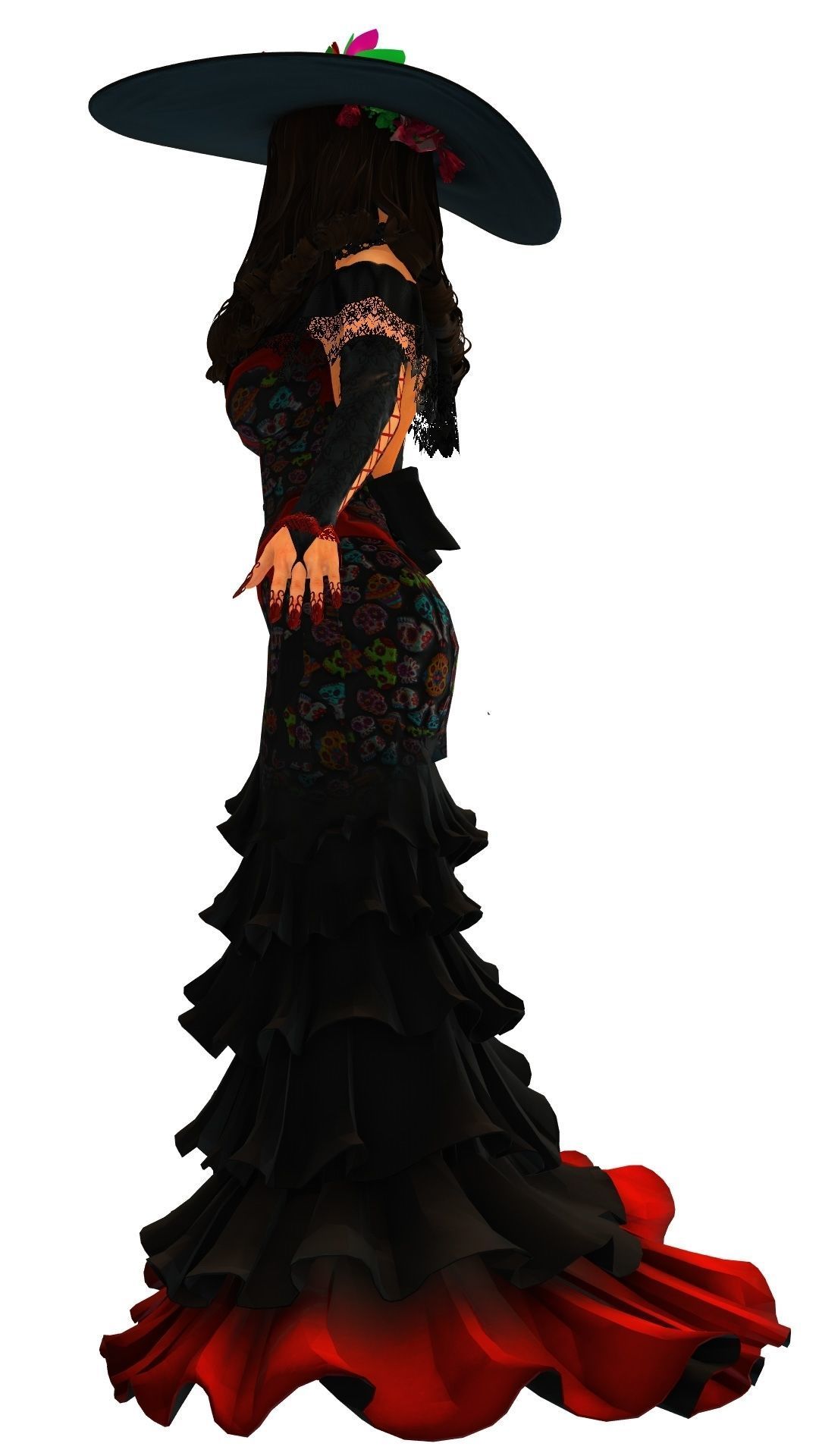 La Catrina W Skeleton Bodysuit 3D model_10