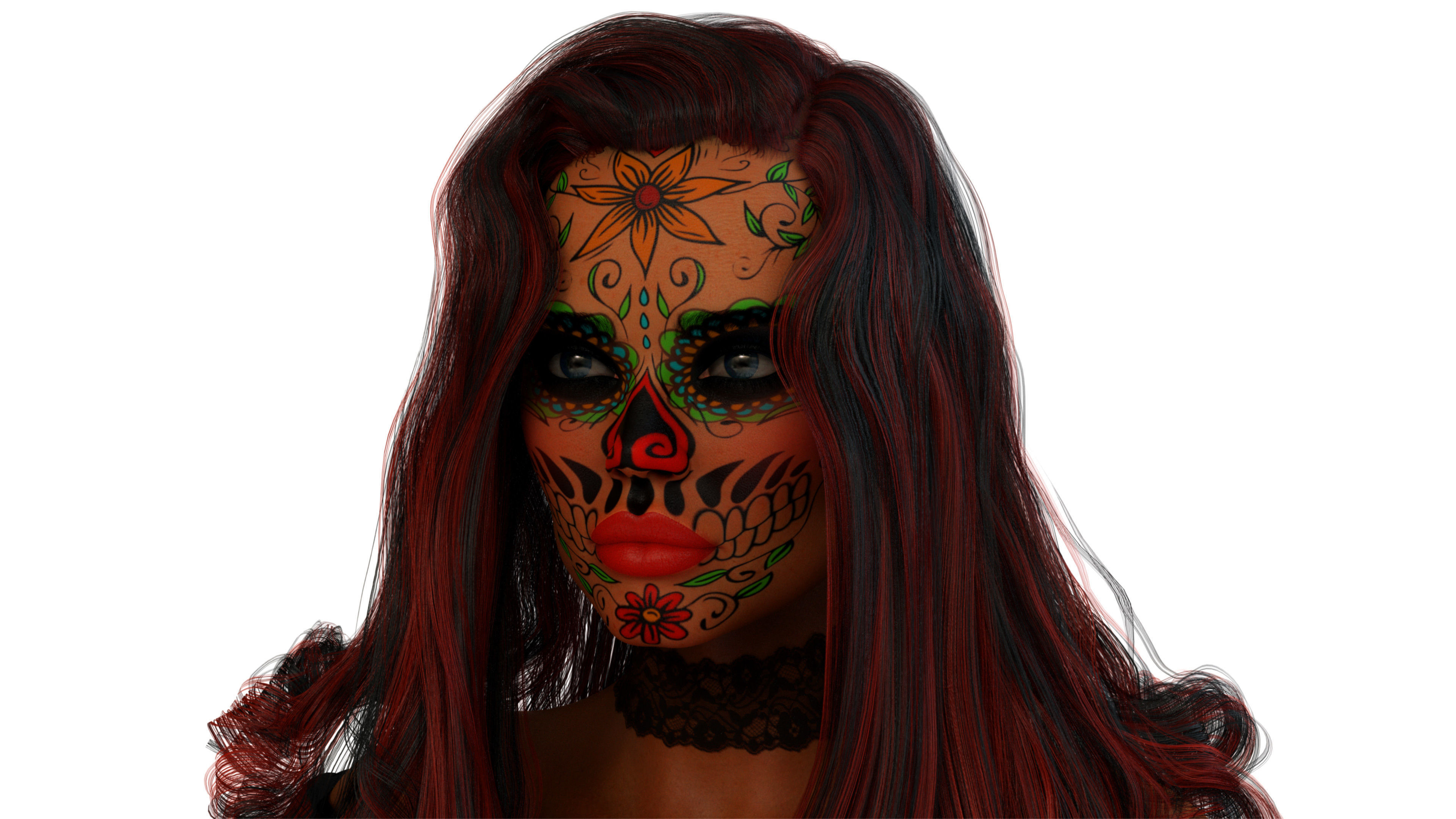 La Catrina W Skeleton Bodysuit 3D model_32