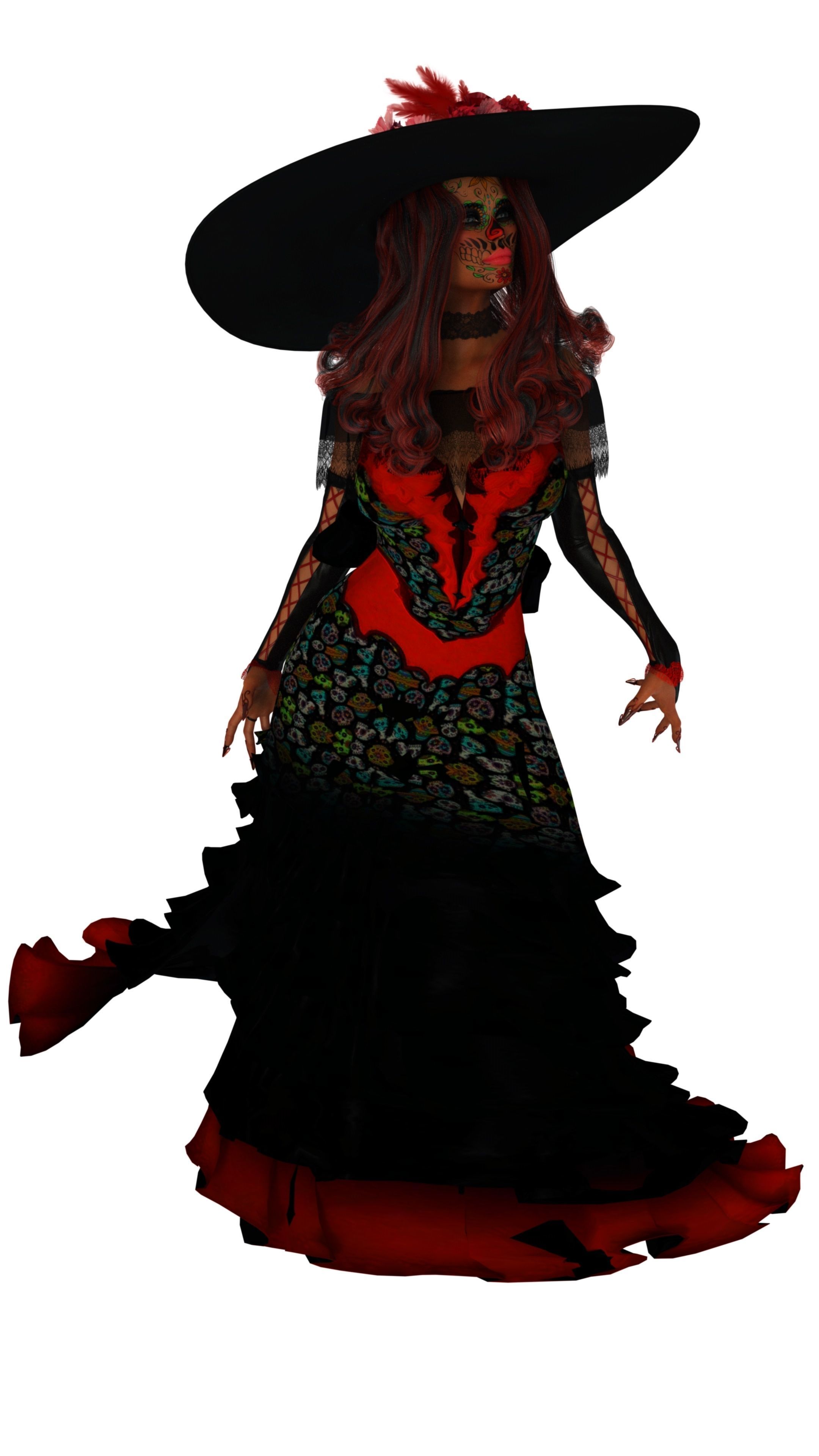 La Catrina W Skeleton Bodysuit 3D model_28