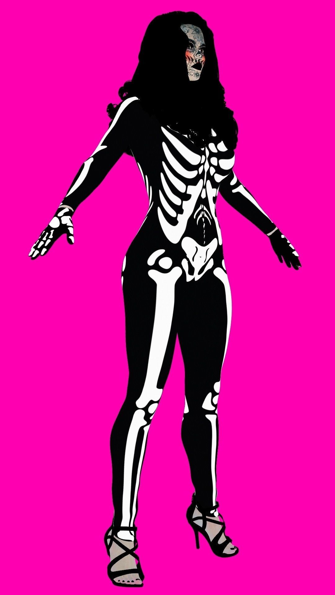La Catrina W Skeleton Bodysuit 3D model_14