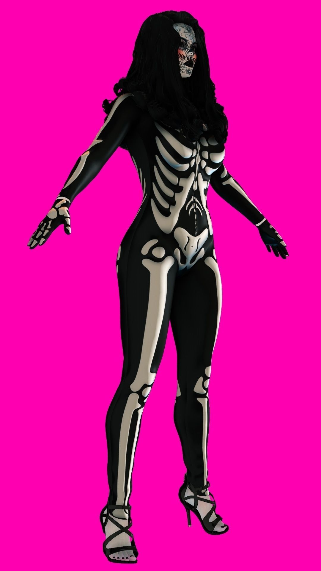 La Catrina W Skeleton Bodysuit 3D model_15