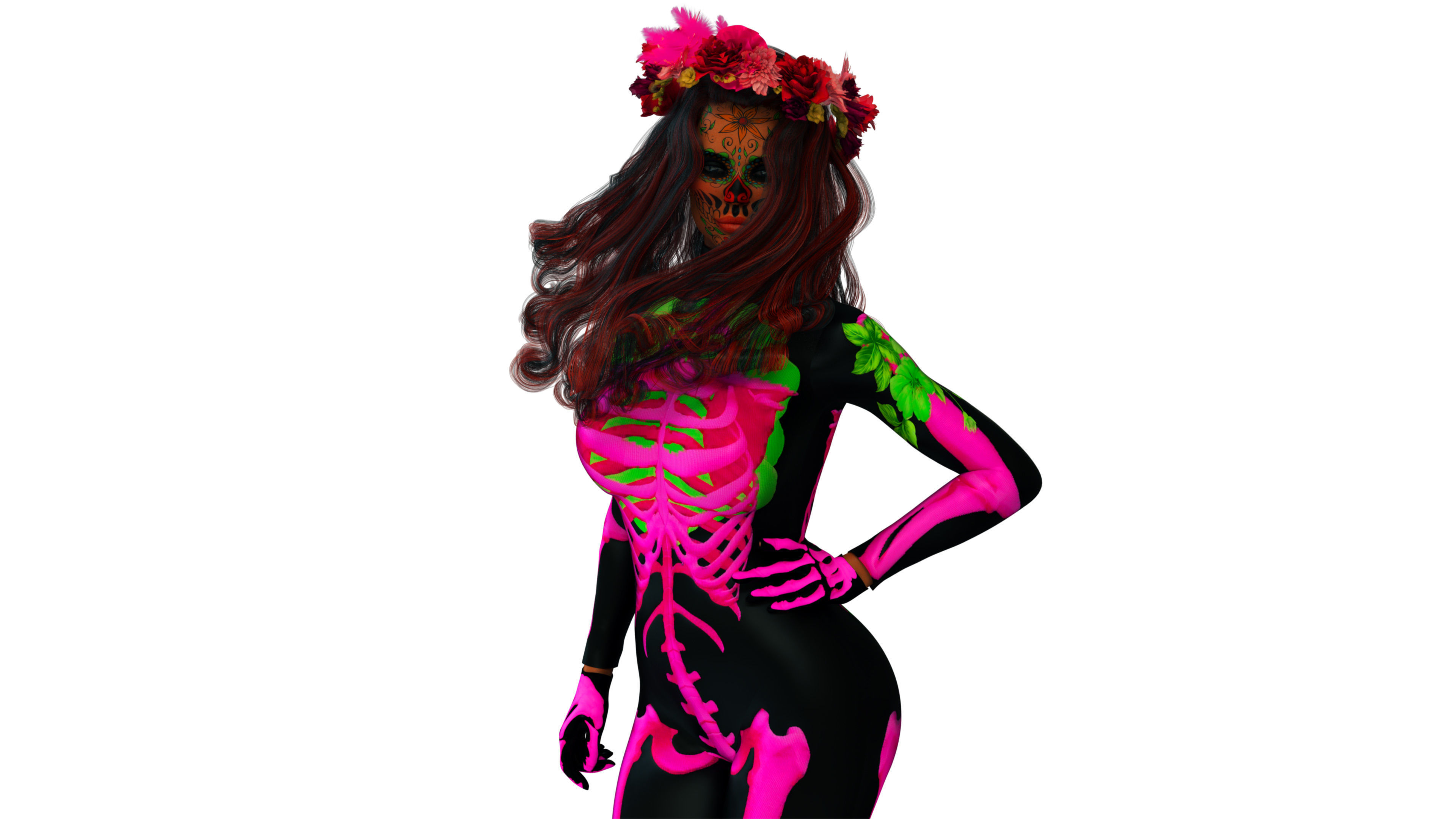 La Catrina W Skeleton Bodysuit 3D model_3
