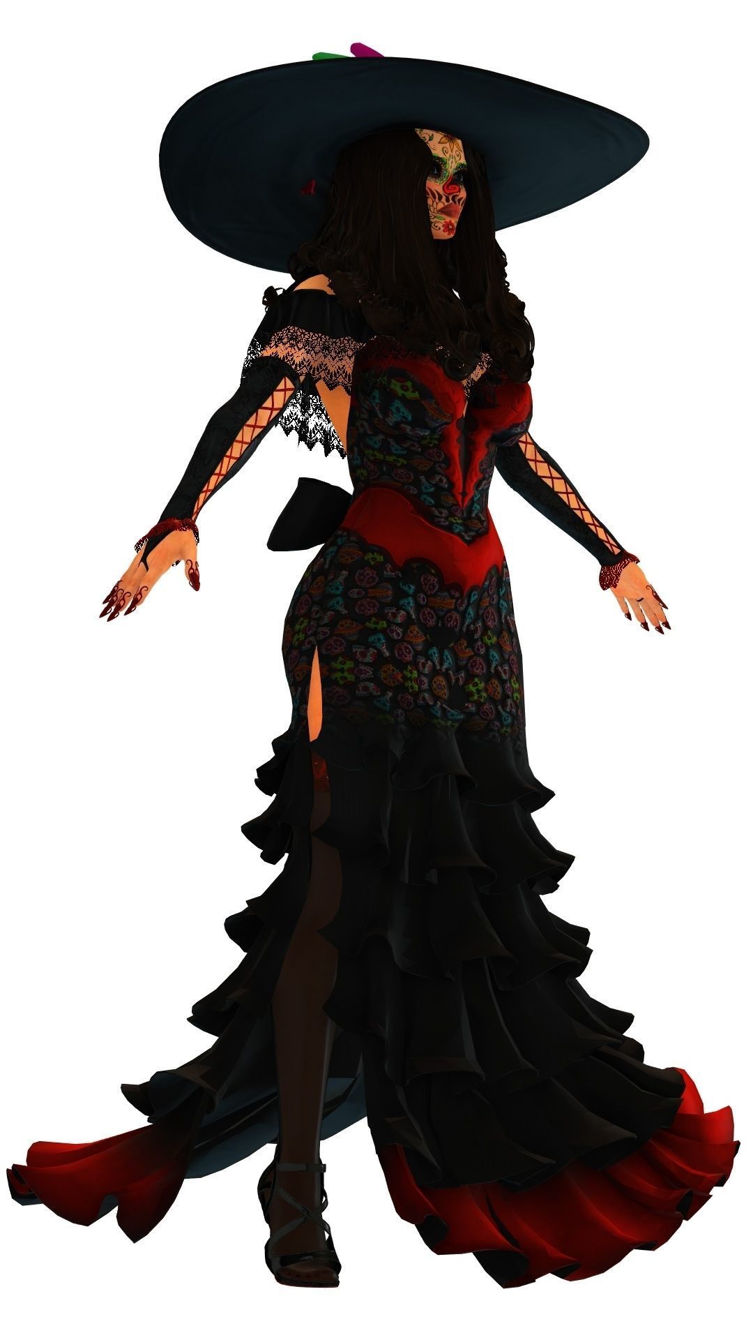La Catrina W Skeleton Bodysuit 3D model_7