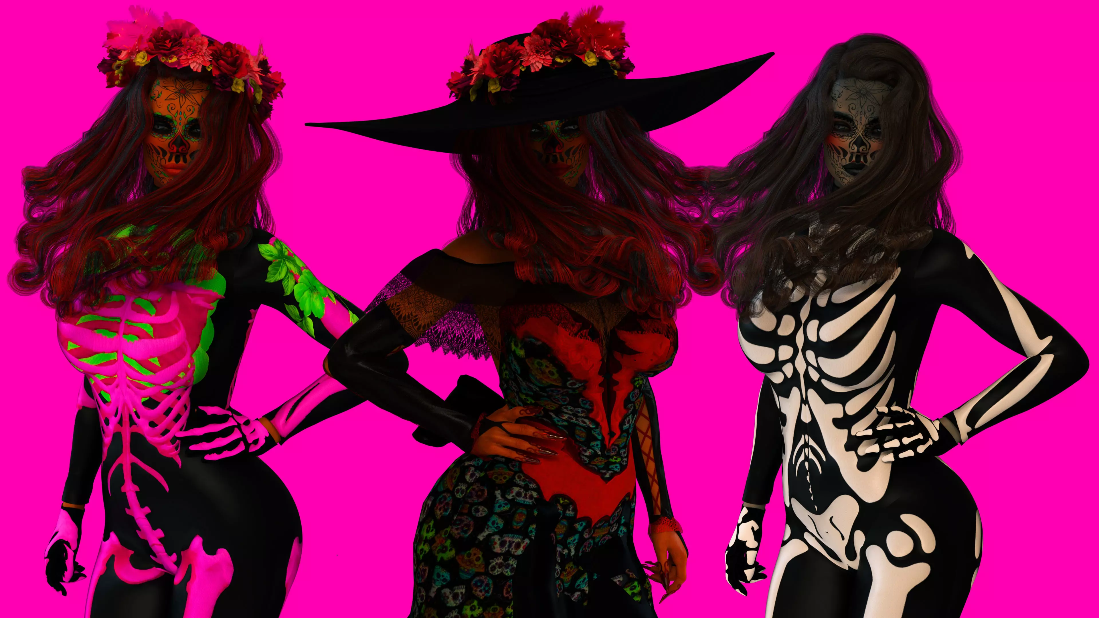 La Catrina W Skeleton Bodysuit 3D model_0