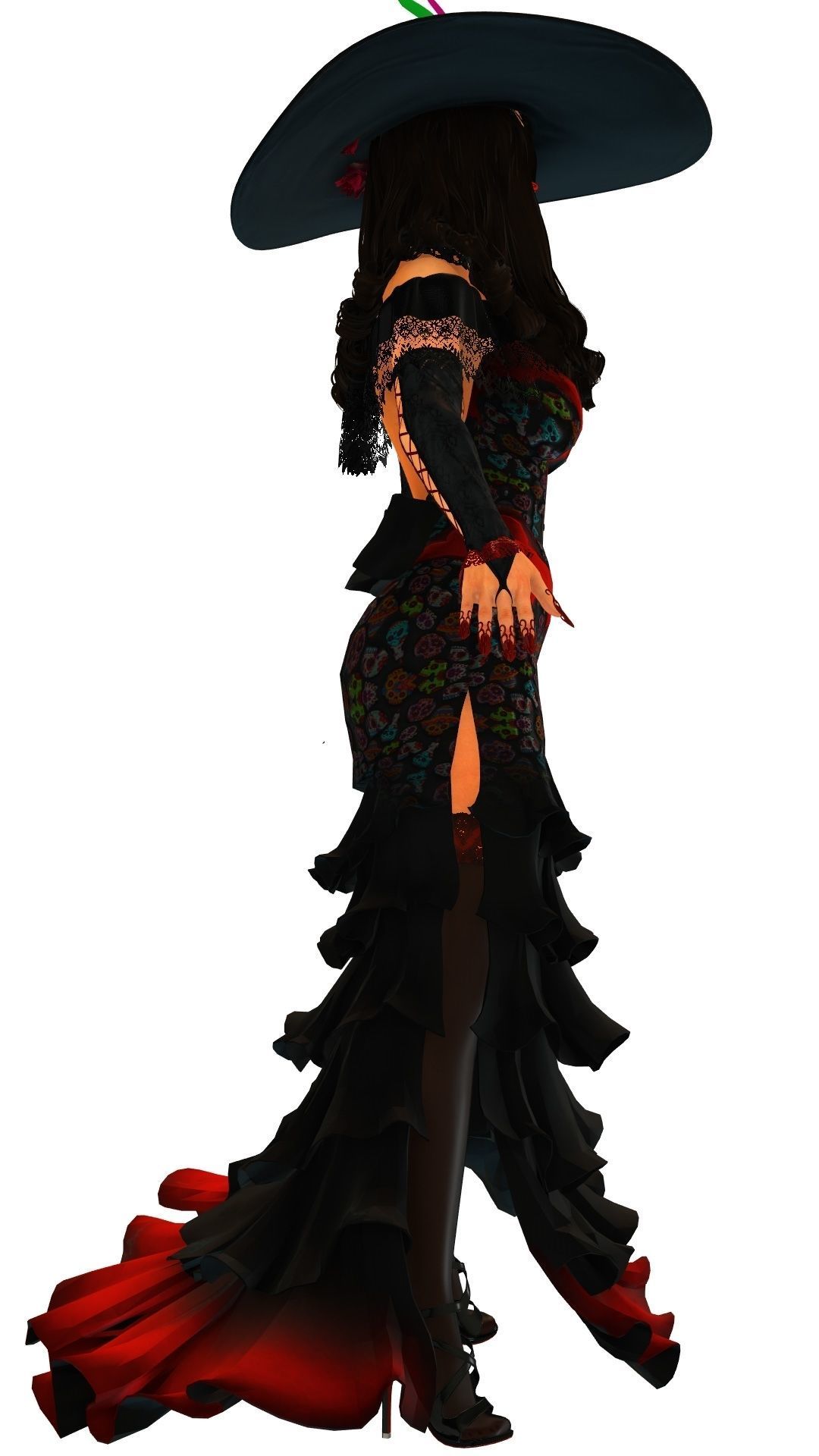 La Catrina W Skeleton Bodysuit 3D model_9