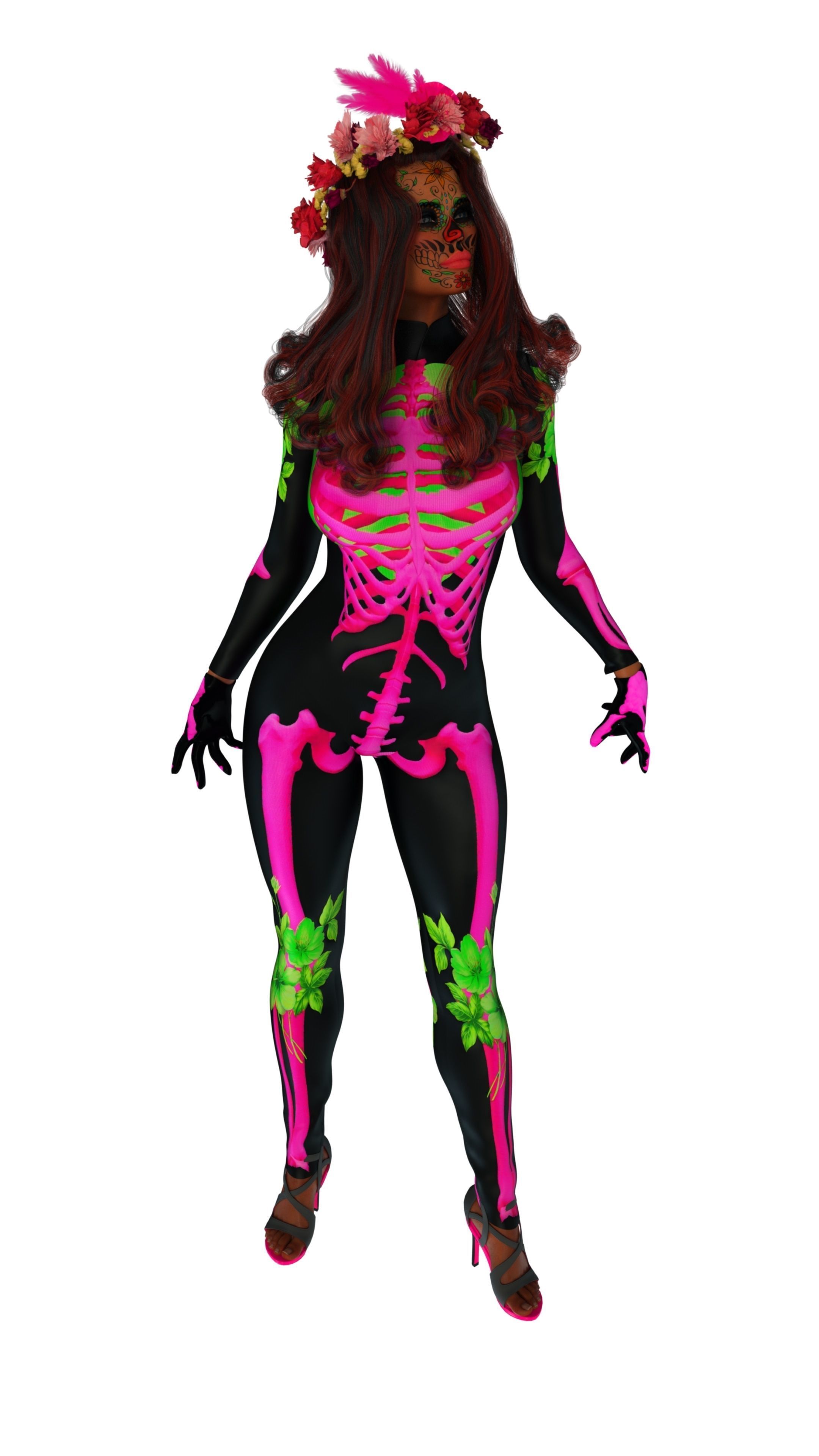 La Catrina W Skeleton Bodysuit 3D model_30