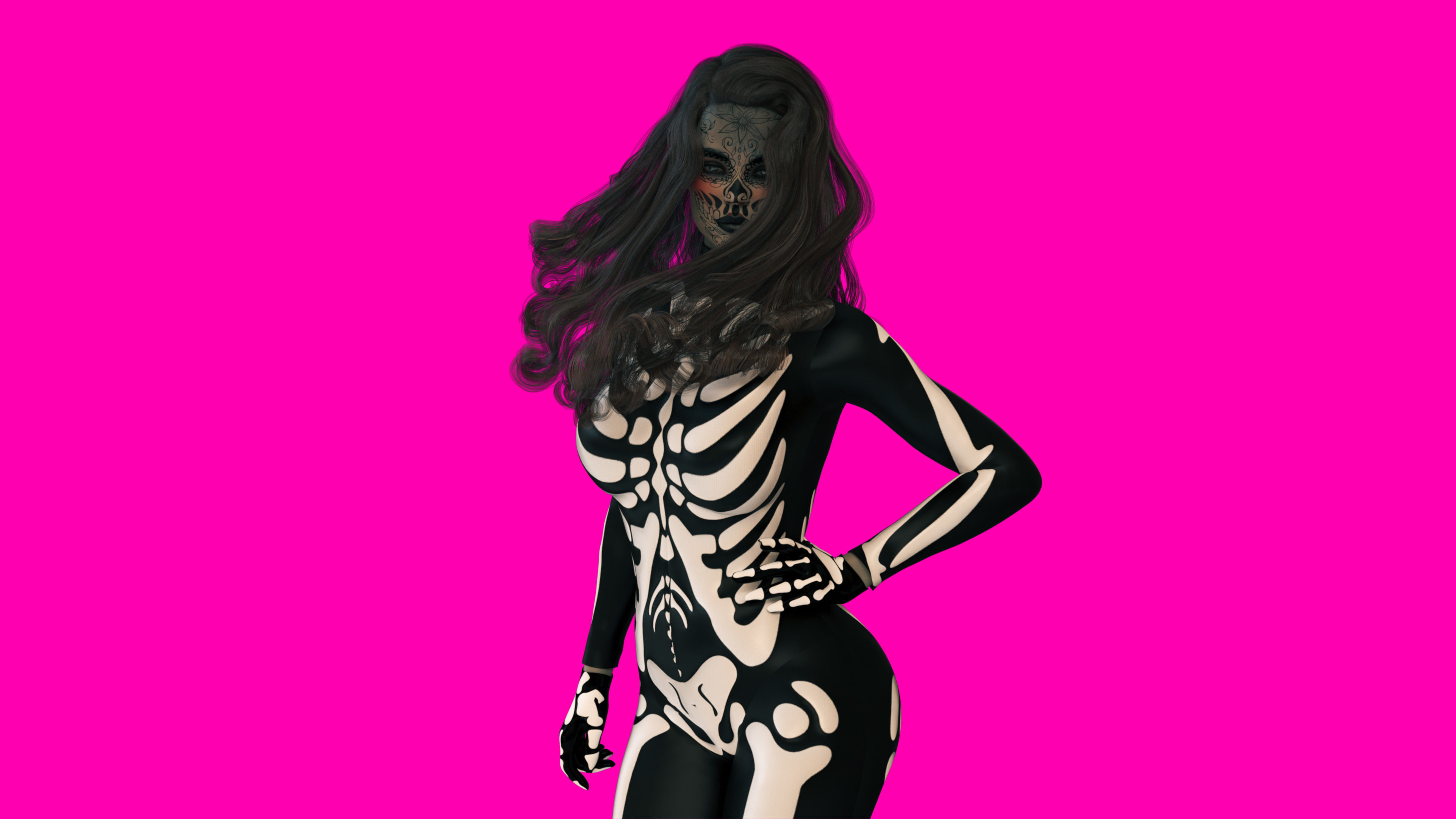La Catrina W Skeleton Bodysuit 3D model_2