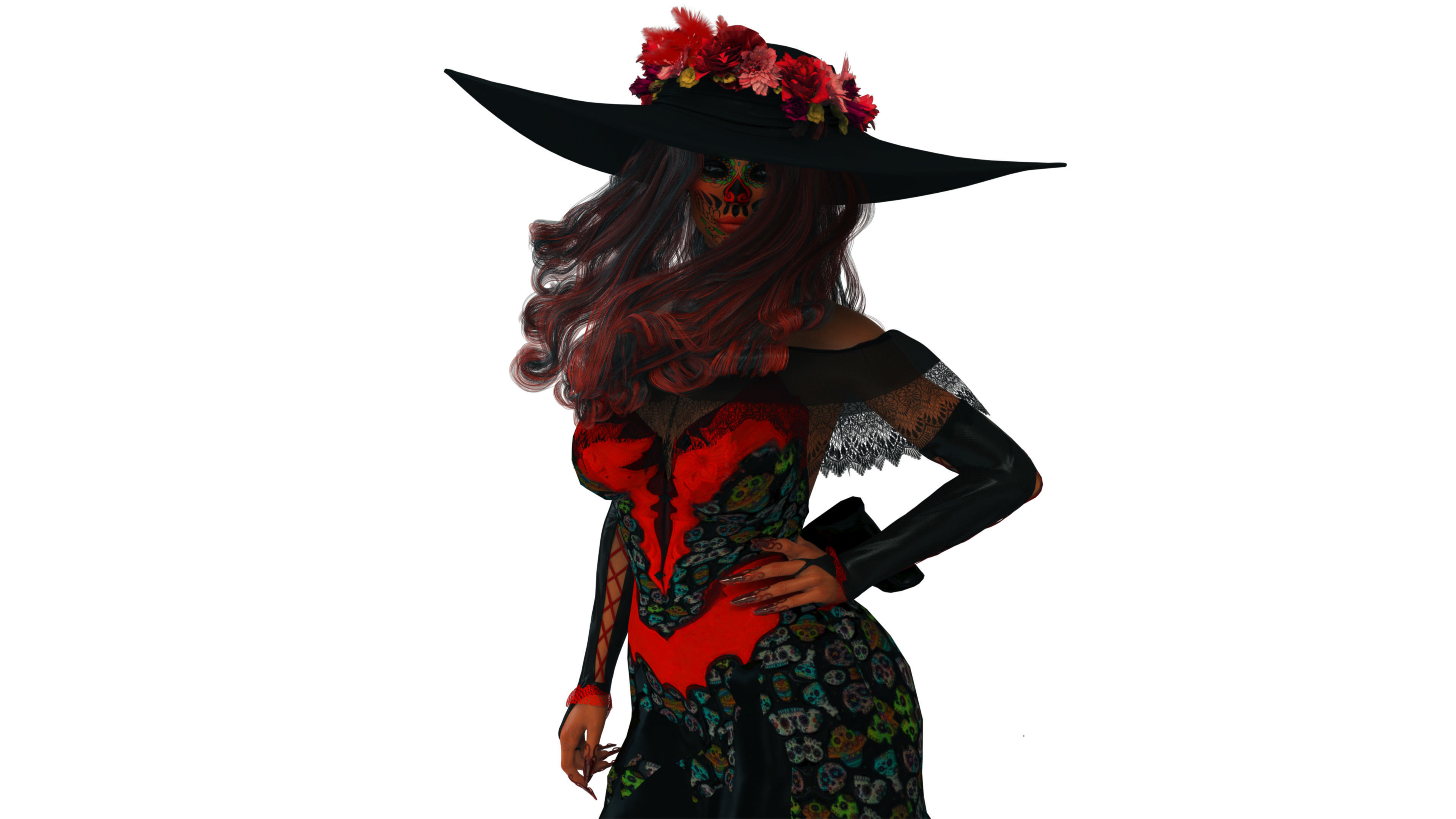 La Catrina W Skeleton Bodysuit 3D model_1