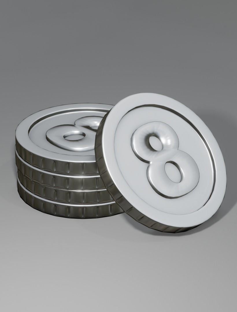 Numbered silver coin 3d model - PBR Low-poly 3D model Low-poly 3D model_17