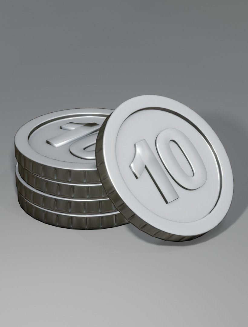 Numbered silver coin 3d model - PBR Low-poly 3D model Low-poly 3D model_3
