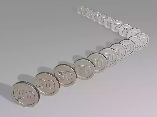 Numbered silver coin 3d model - PBR Low-poly 3D model Low-poly 3D model