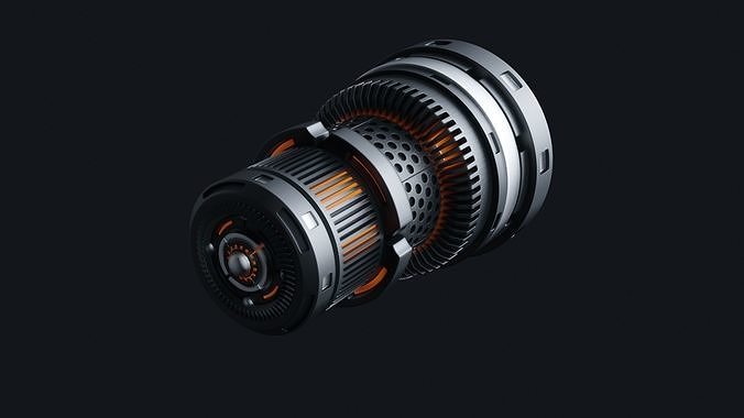 Jet engine hot gear for  spaceship Low-poly 3D model