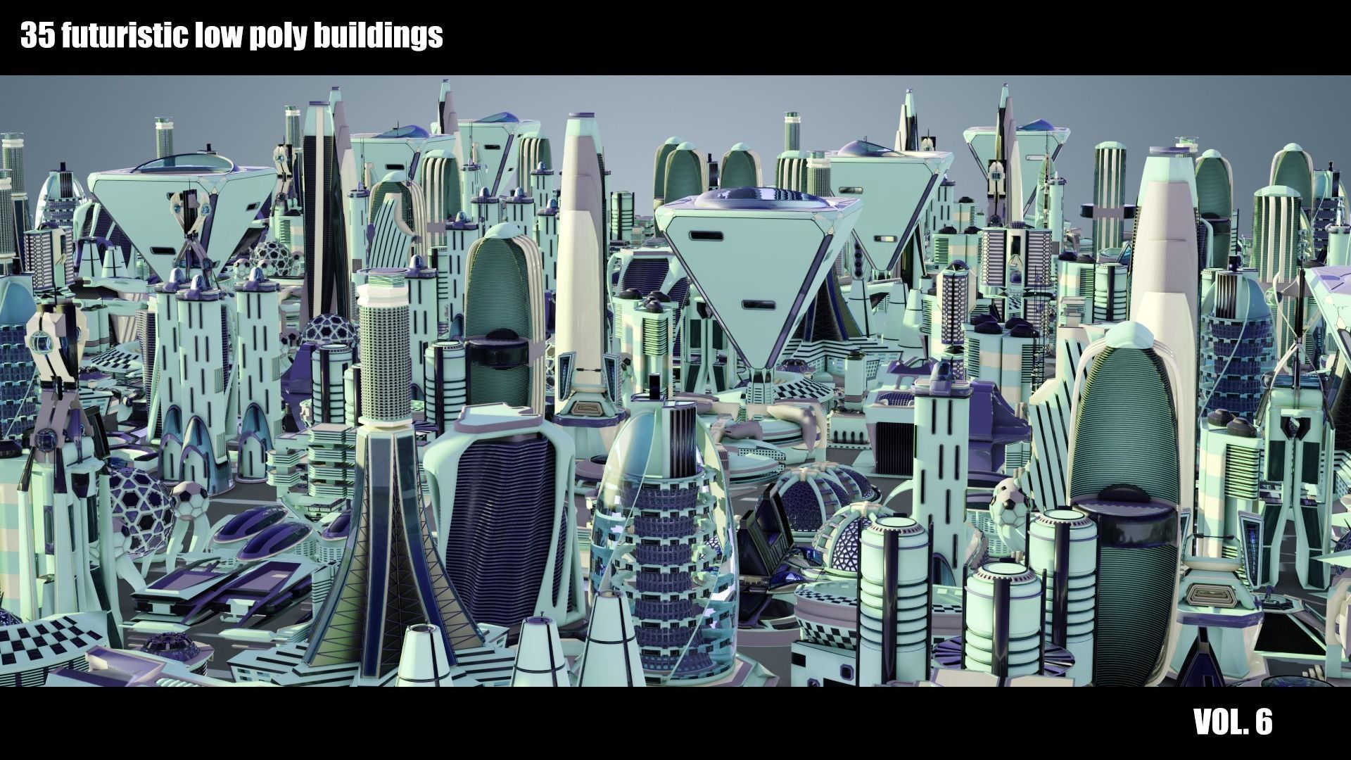 35 Futuristic Buildings VOL 6 Low-poly 3D model_1