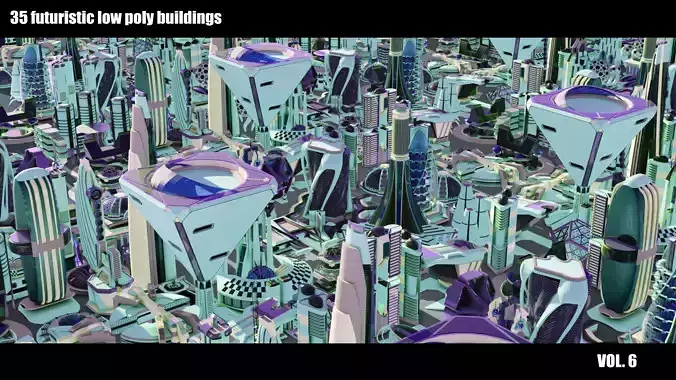35 Futuristic Buildings VOL 6 Low-poly 3D model