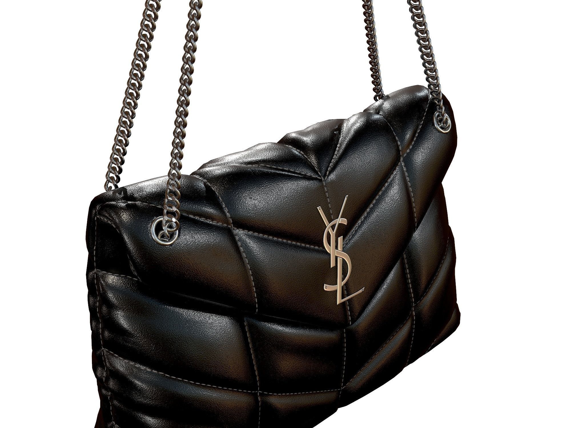 YSL Saint Laurent Loulou Puffer Bag Black Low-poly 3D model_5