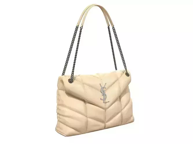 YSL Saint Laurent Loulou Puffer Bag Cream Leather Low-poly 3D model
