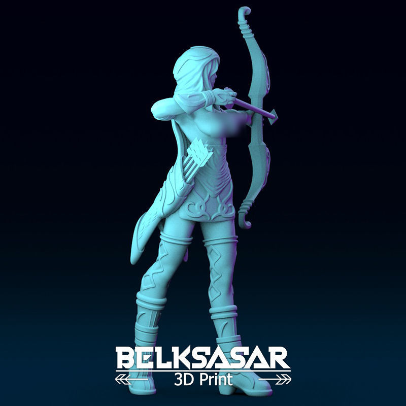 Girl Archer Aiming Normal and Topless 3D print model_10