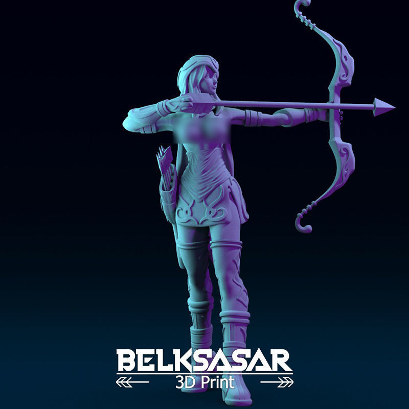 Girl Archer Aiming Normal and Topless 3D print model_11