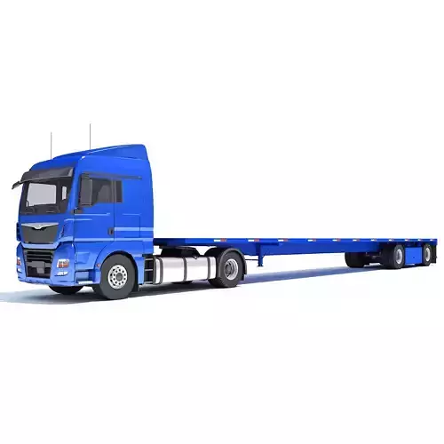 Freightliner Truck with Flatbed Trailer 3D model