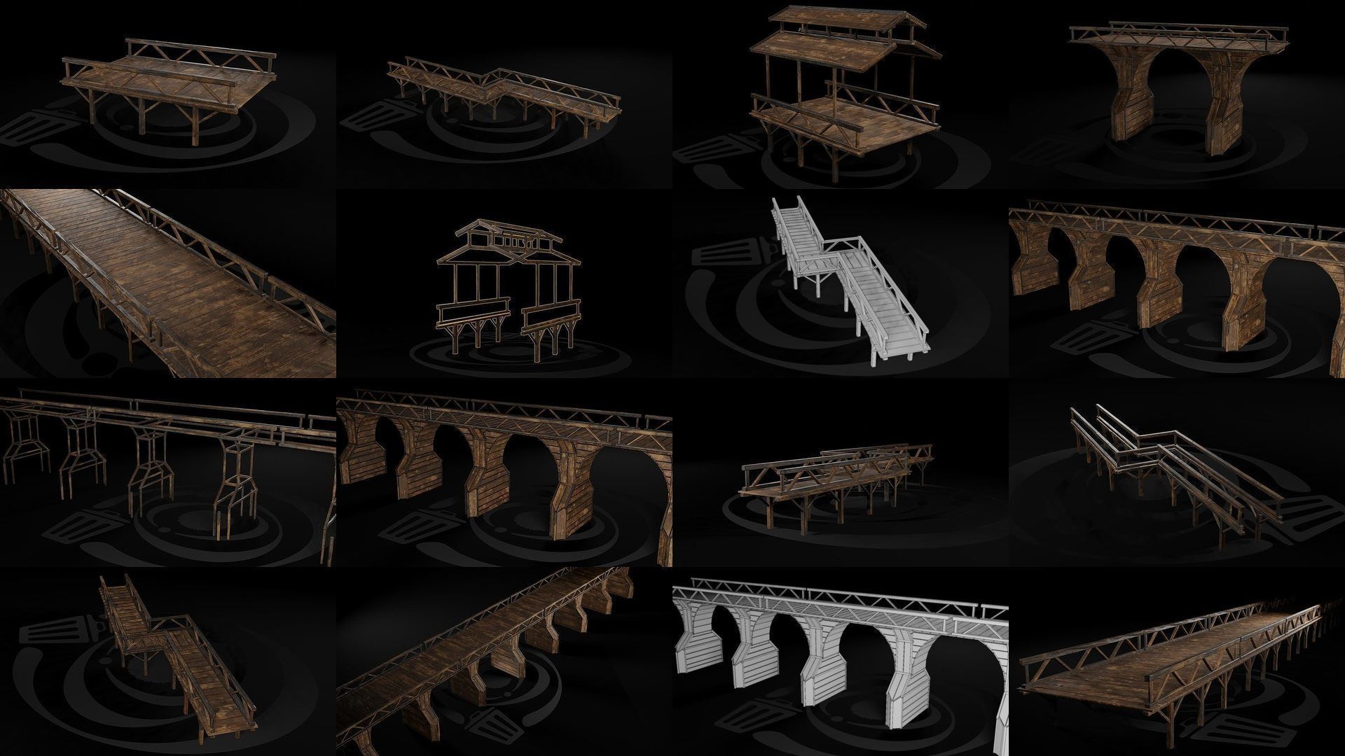 AAA Medieval Wooden Bridge Set 01 R 3D Model Collection_1