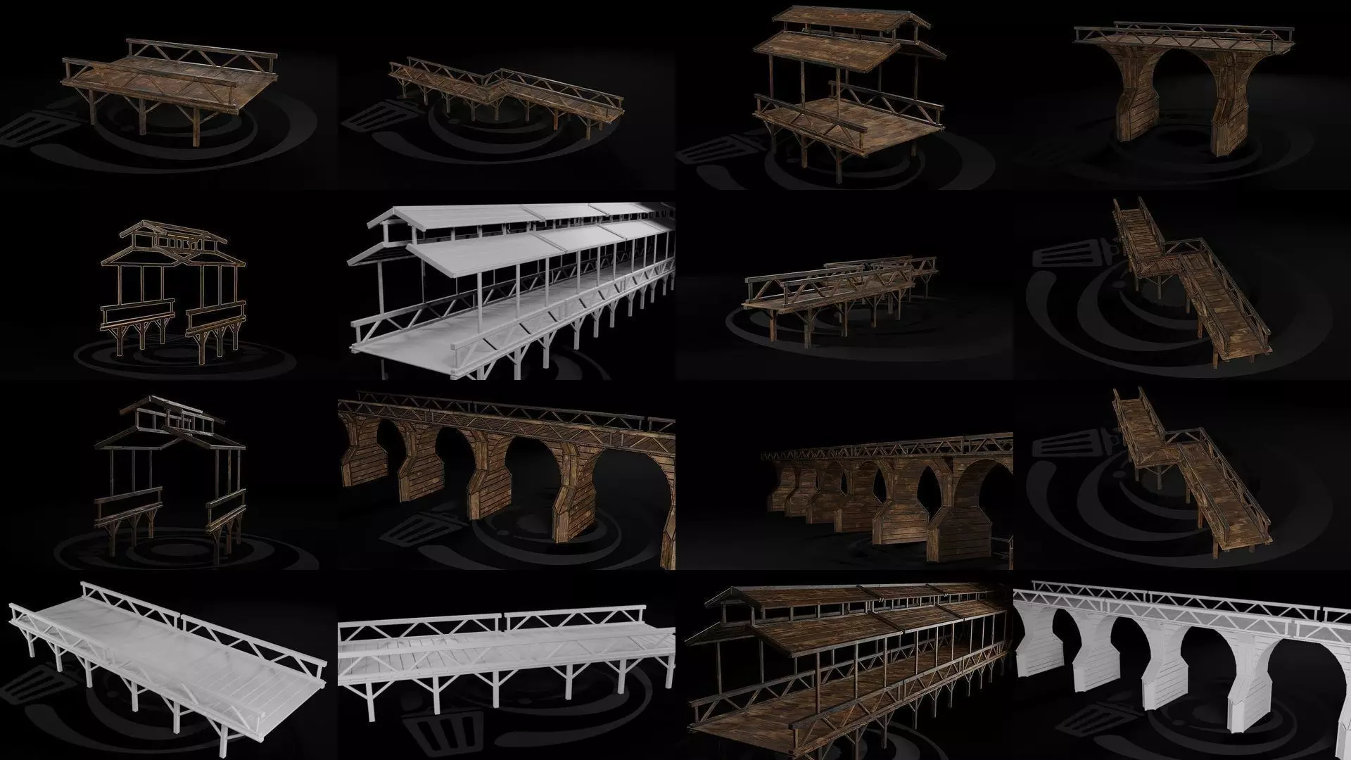 AAA Medieval Wooden Bridge Set 01 R 3D Model Collection_0