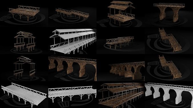 AAA Medieval Wooden Bridge Set 01 R 3D Model Collection